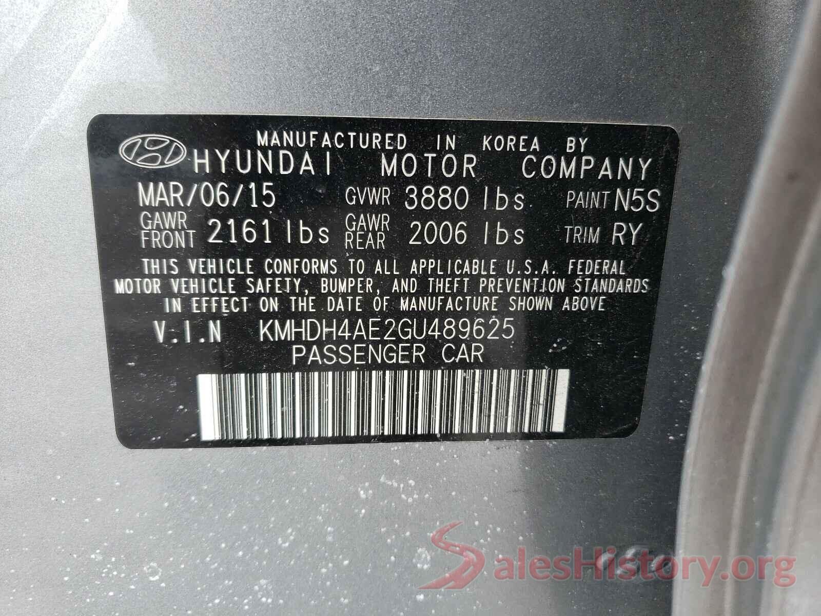 KMHDH4AE2GU489625 2016 HYUNDAI ELANTRA