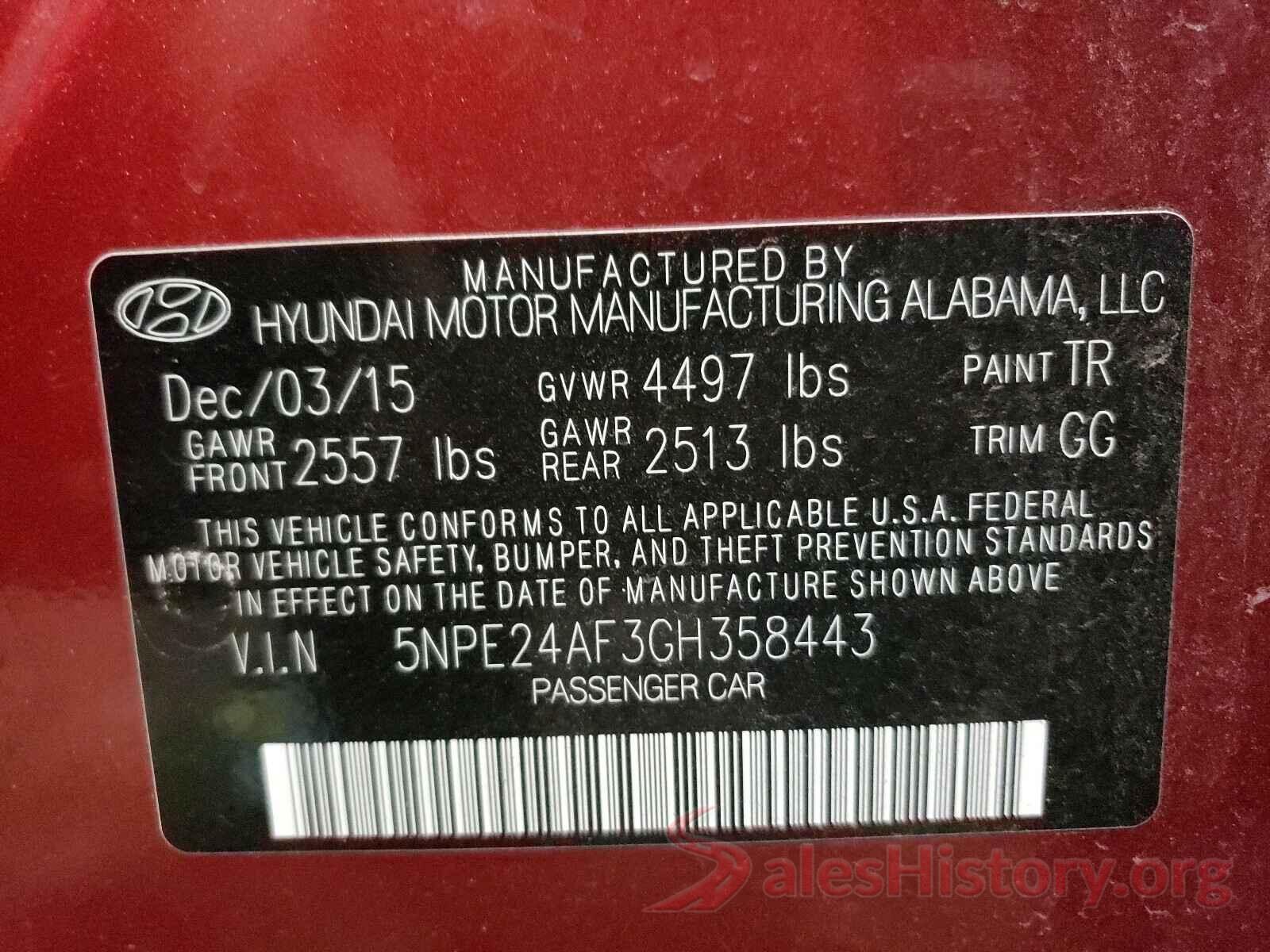 5NPE24AF3GH358443 2016 HYUNDAI SONATA