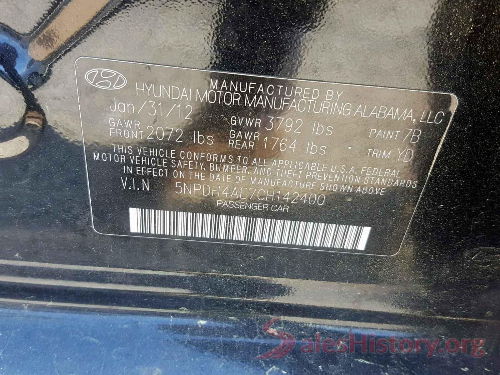 5NPDH4AE7CH142400 2012 HYUNDAI ELANTRA