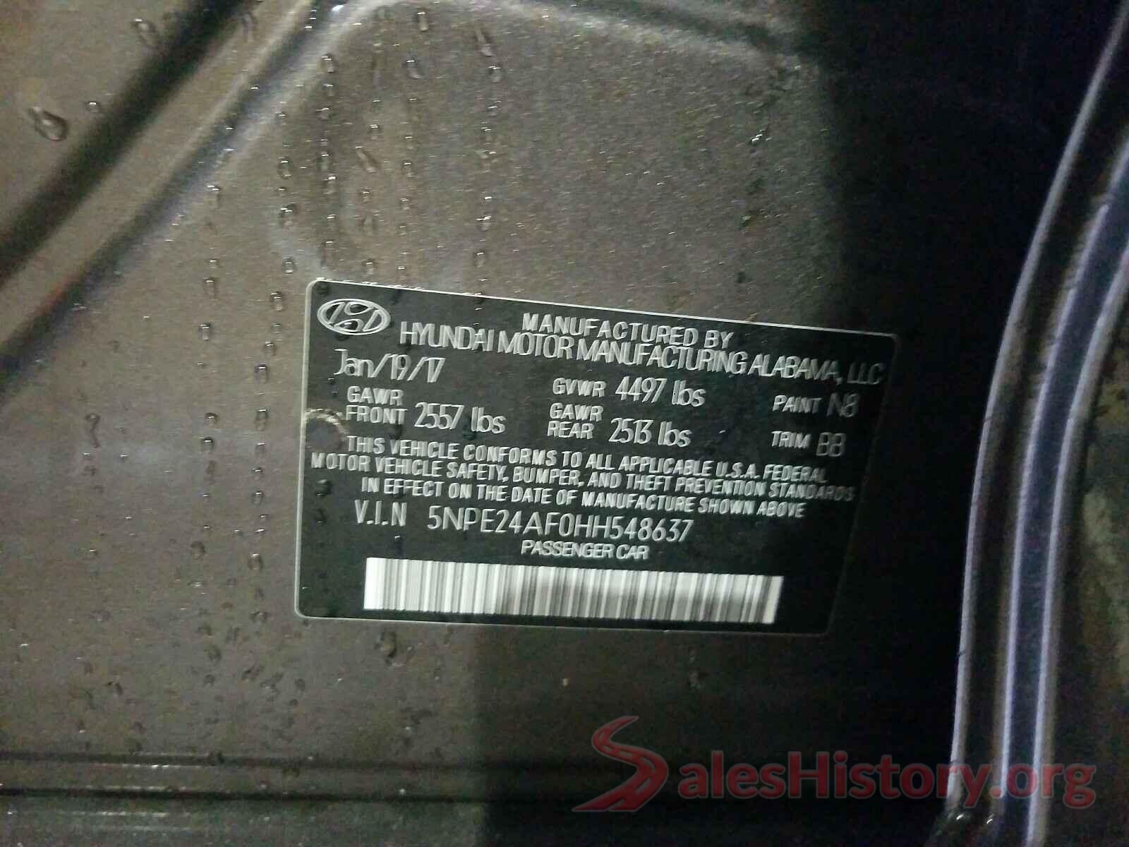 5NPE24AF0HH548637 2017 HYUNDAI SONATA