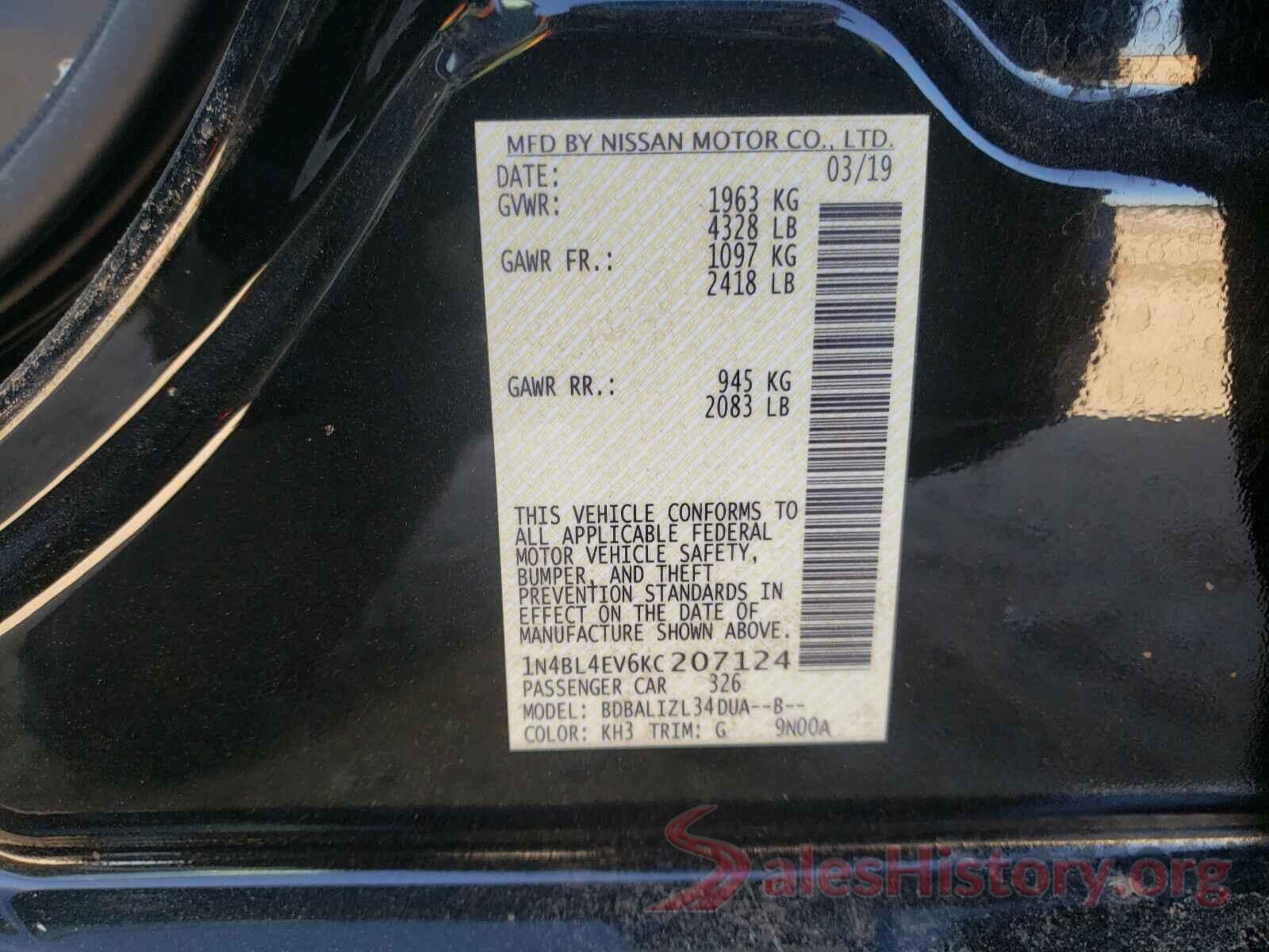 1N4BL4EV6KC207124 2019 NISSAN ALTIMA