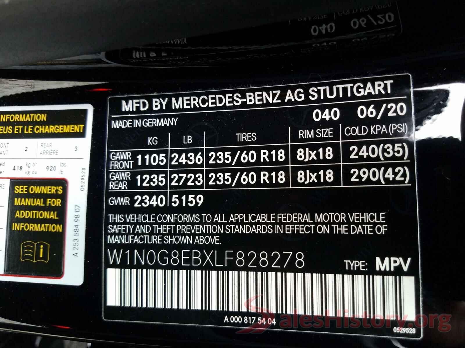 W1N0G8EBXLF828278 2020 MERCEDES-BENZ G CLASS