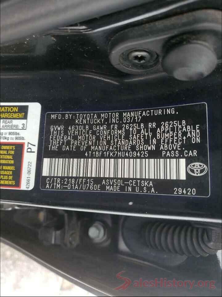 4T1BF1FK7HU409425 2017 TOYOTA CAMRY