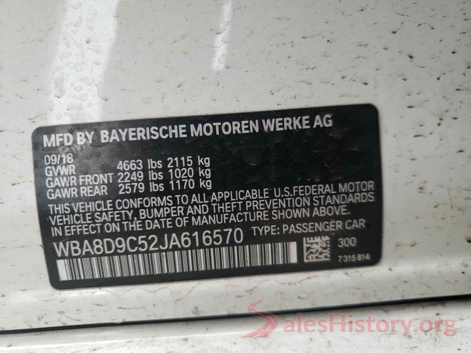 WBA8D9C52JA616570 2018 BMW 3 SERIES