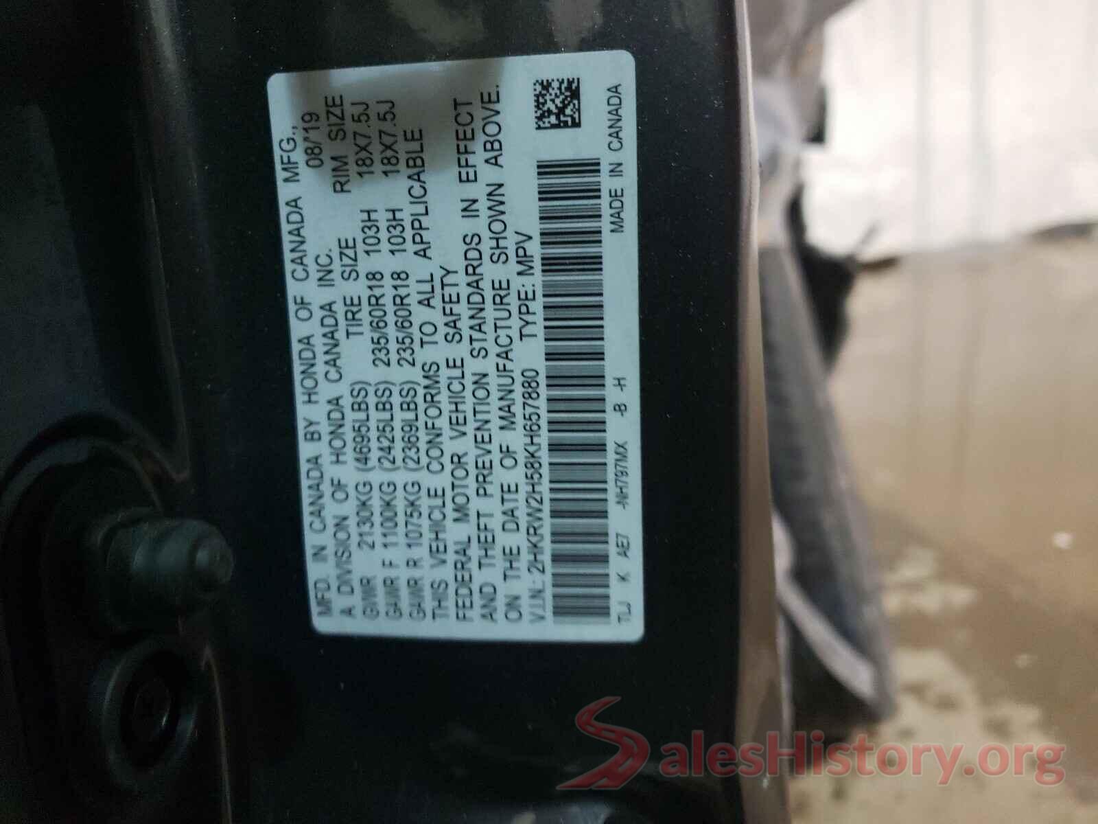 2HKRW2H58KH657880 2019 HONDA CRV