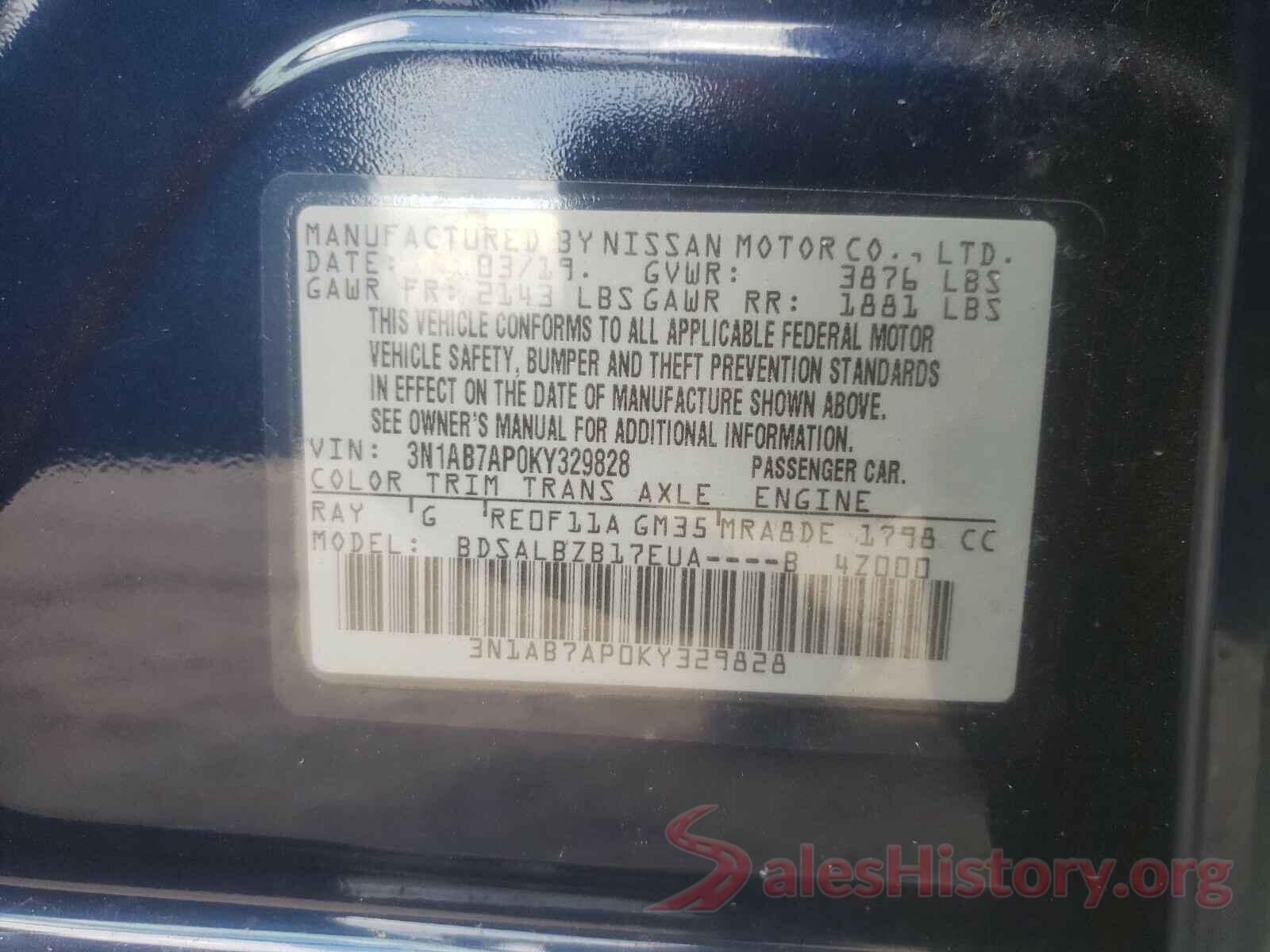 3N1AB7AP0KY329828 2019 NISSAN SENTRA