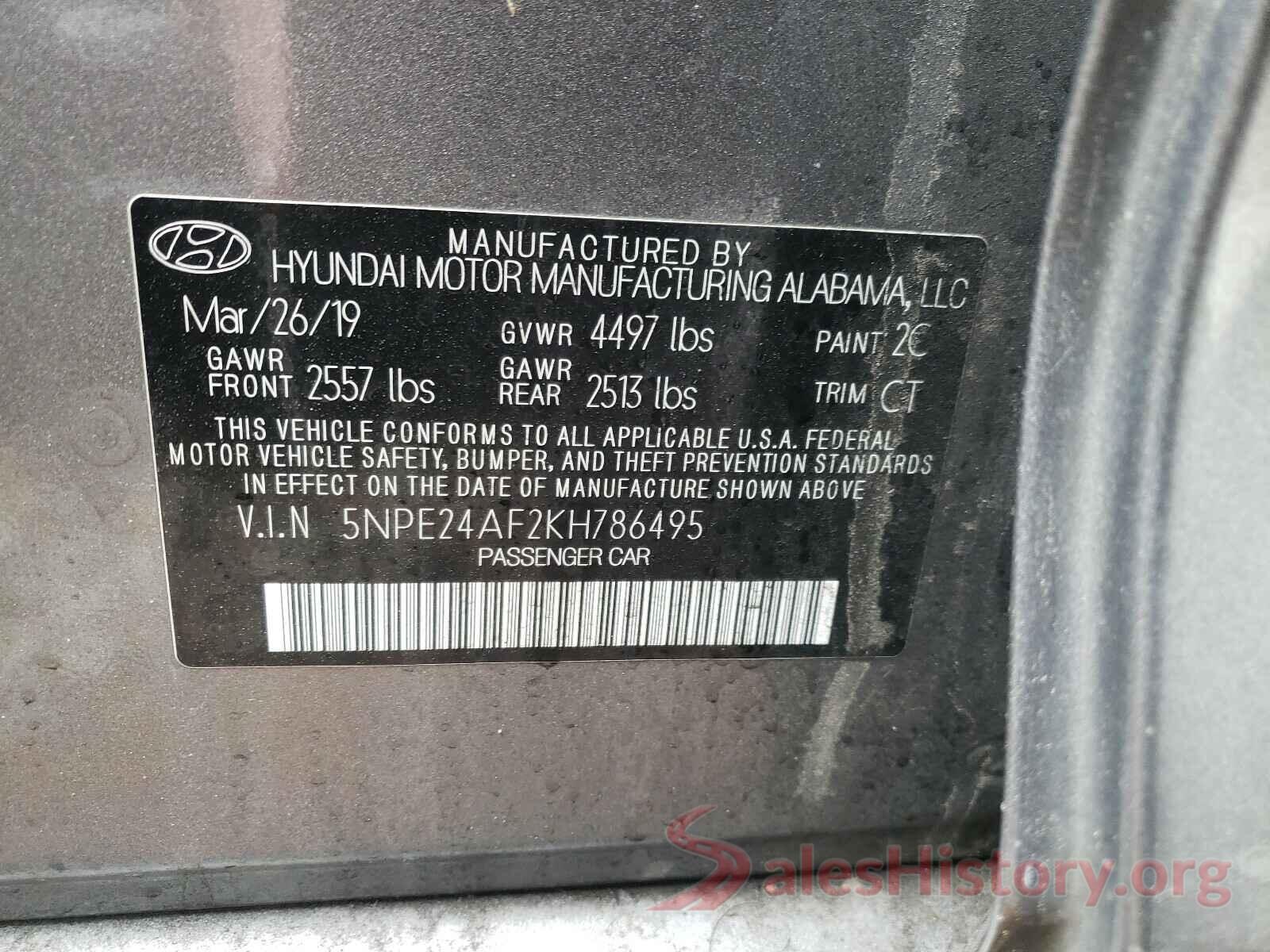 5NPE24AF2KH786495 2019 HYUNDAI SONATA