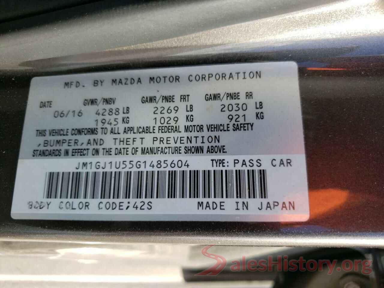 JM1GJ1U55G1485604 2016 MAZDA 6