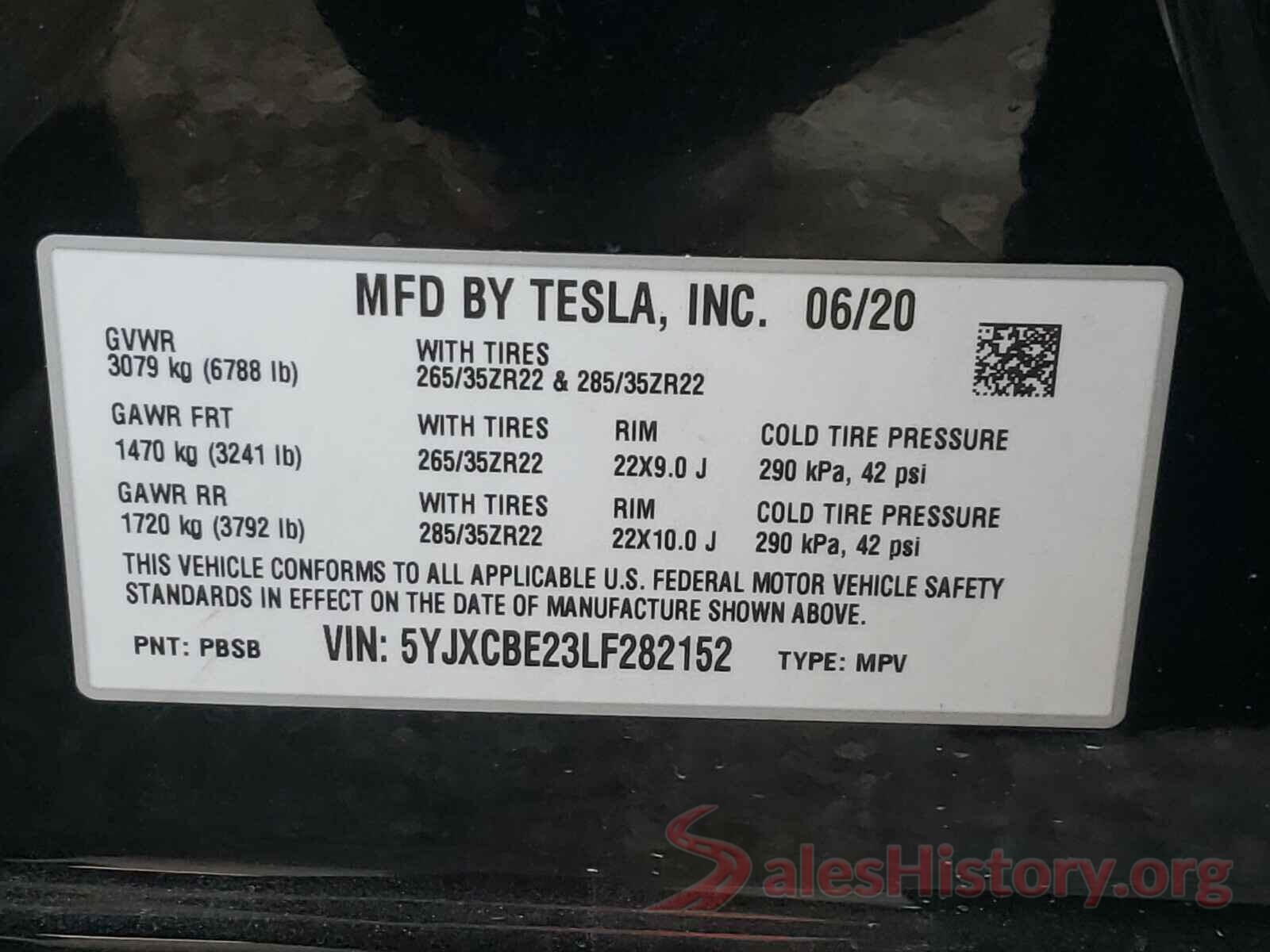 5YJXCBE23LF282152 2020 TESLA MODEL X