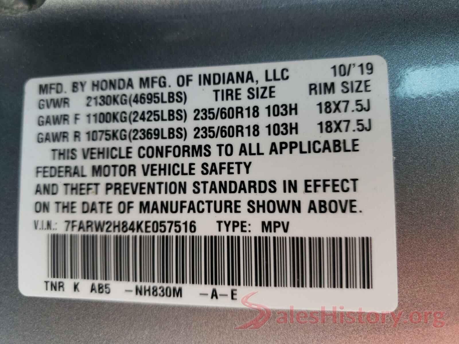 7FARW2H84KE057516 2019 HONDA CRV