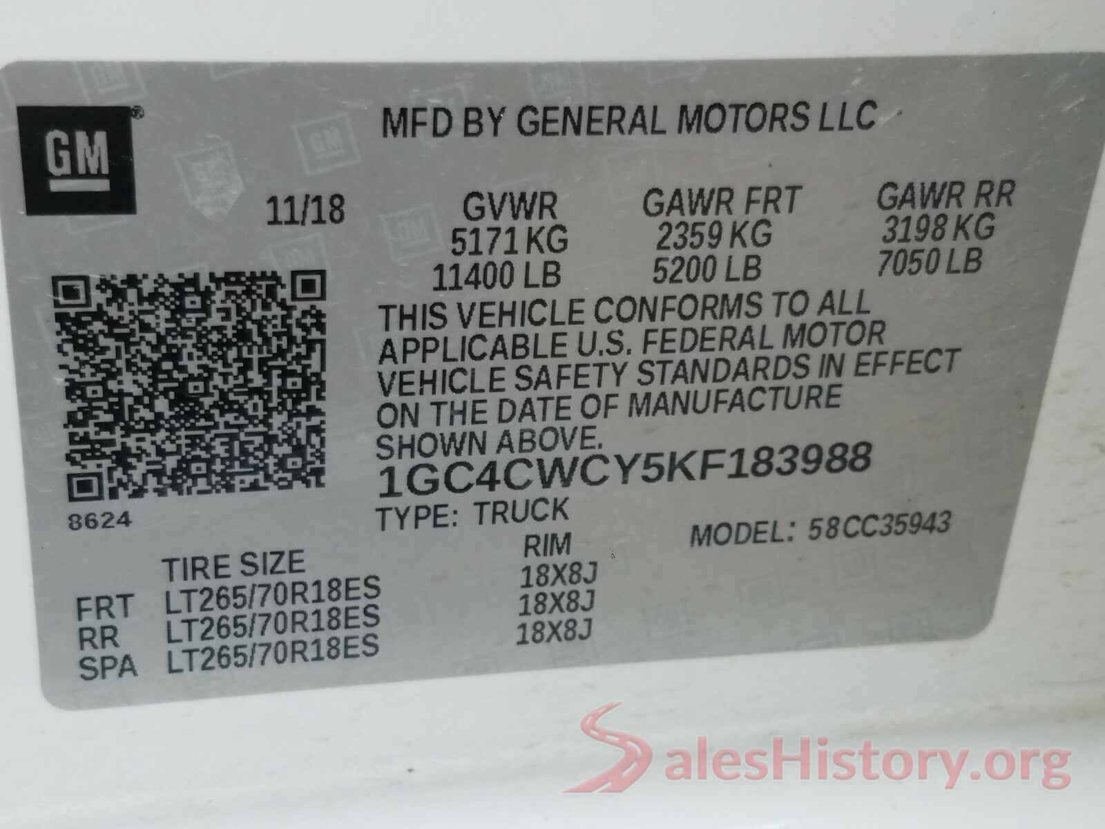 1GC4CWCY5KF183988 2019 CHEVROLET SILVERADO