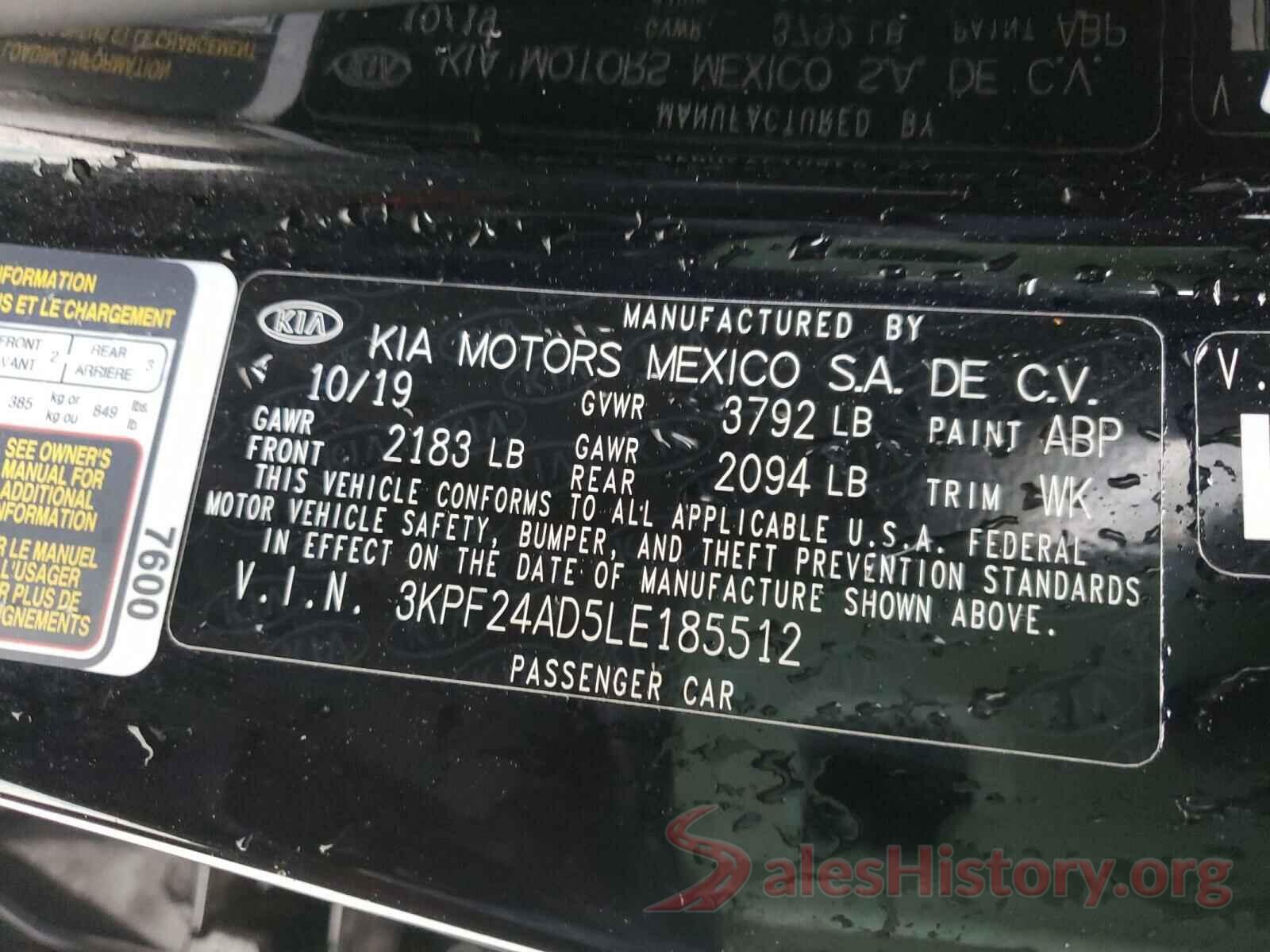 3KPF24AD5LE185512 2020 KIA FORTE