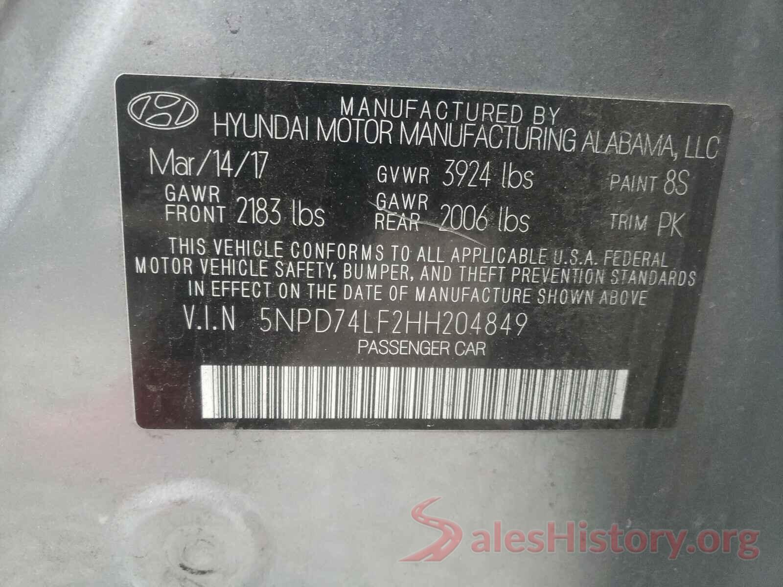 5NPD74LF2HH204849 2017 HYUNDAI ELANTRA