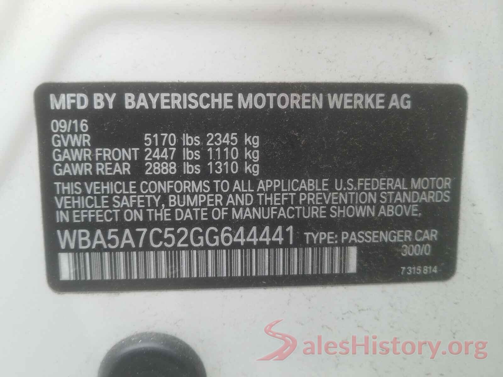 WBA5A7C52GG644441 2016 BMW 5 SERIES