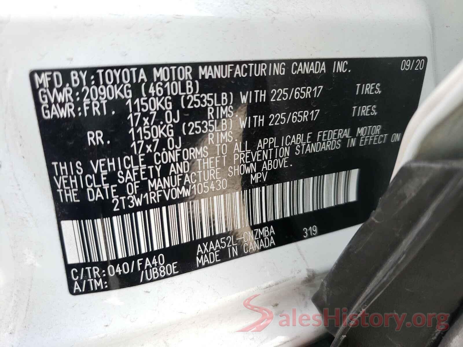 2T3W1RFV0MW105430 2021 TOYOTA RAV4