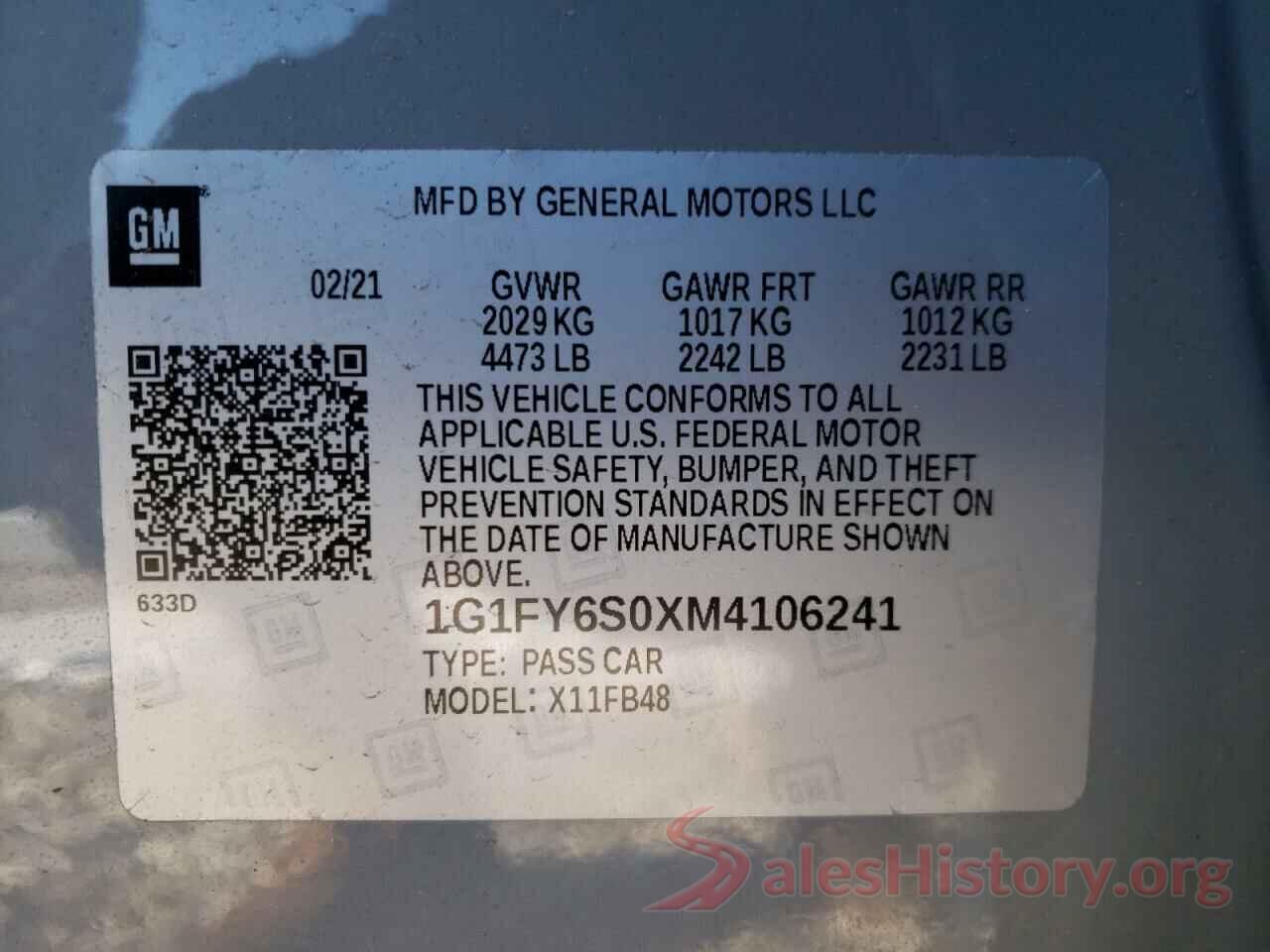 1G1FY6S0XM4106241 2021 CHEVROLET BOLT