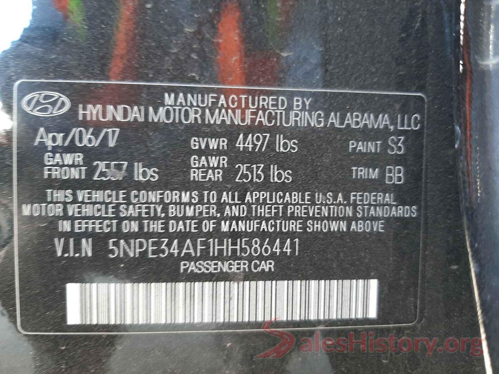 5NPE34AF1HH586441 2017 HYUNDAI SONATA