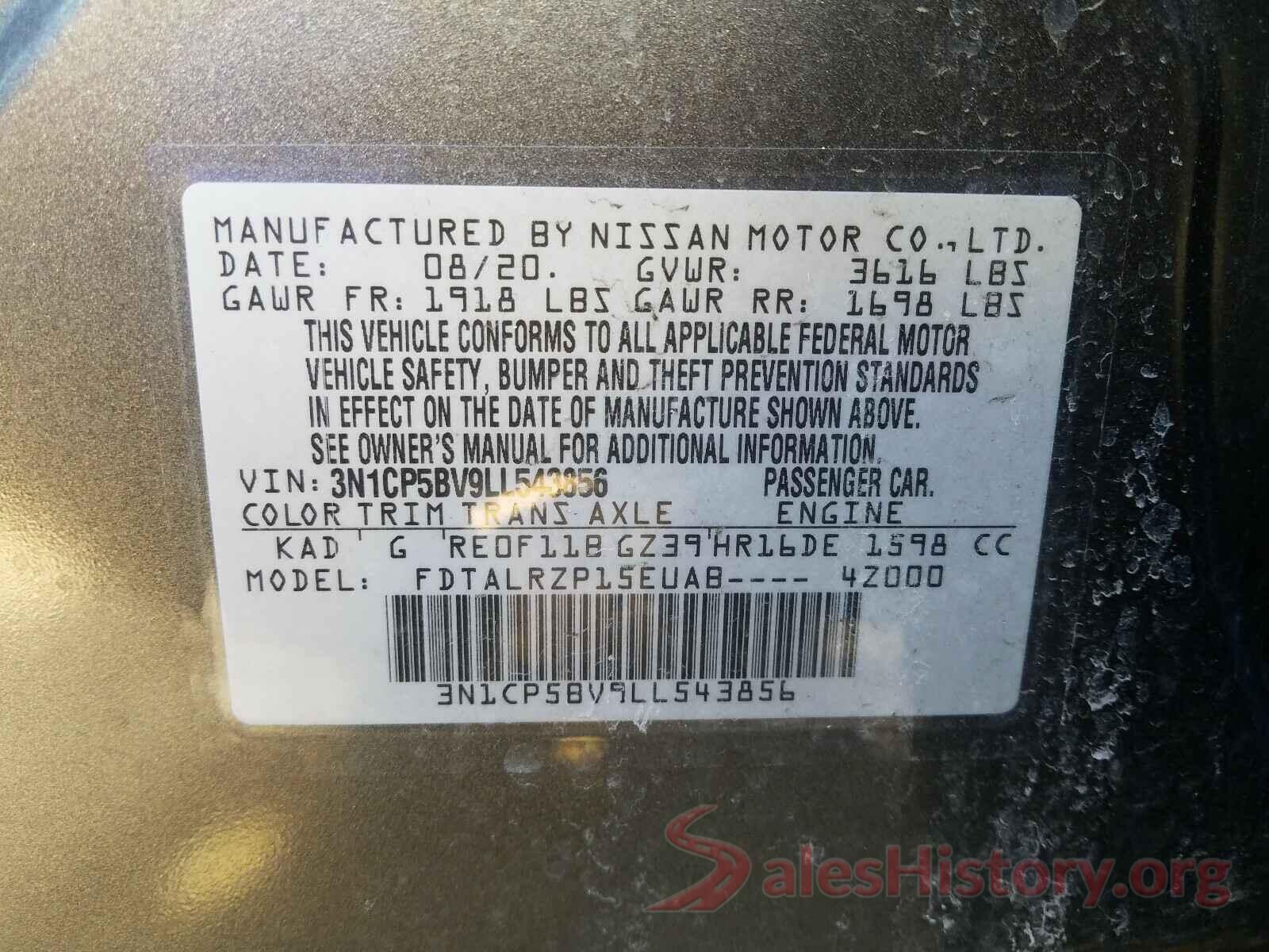 3N1CP5BV9LL543856 2020 NISSAN KICKS