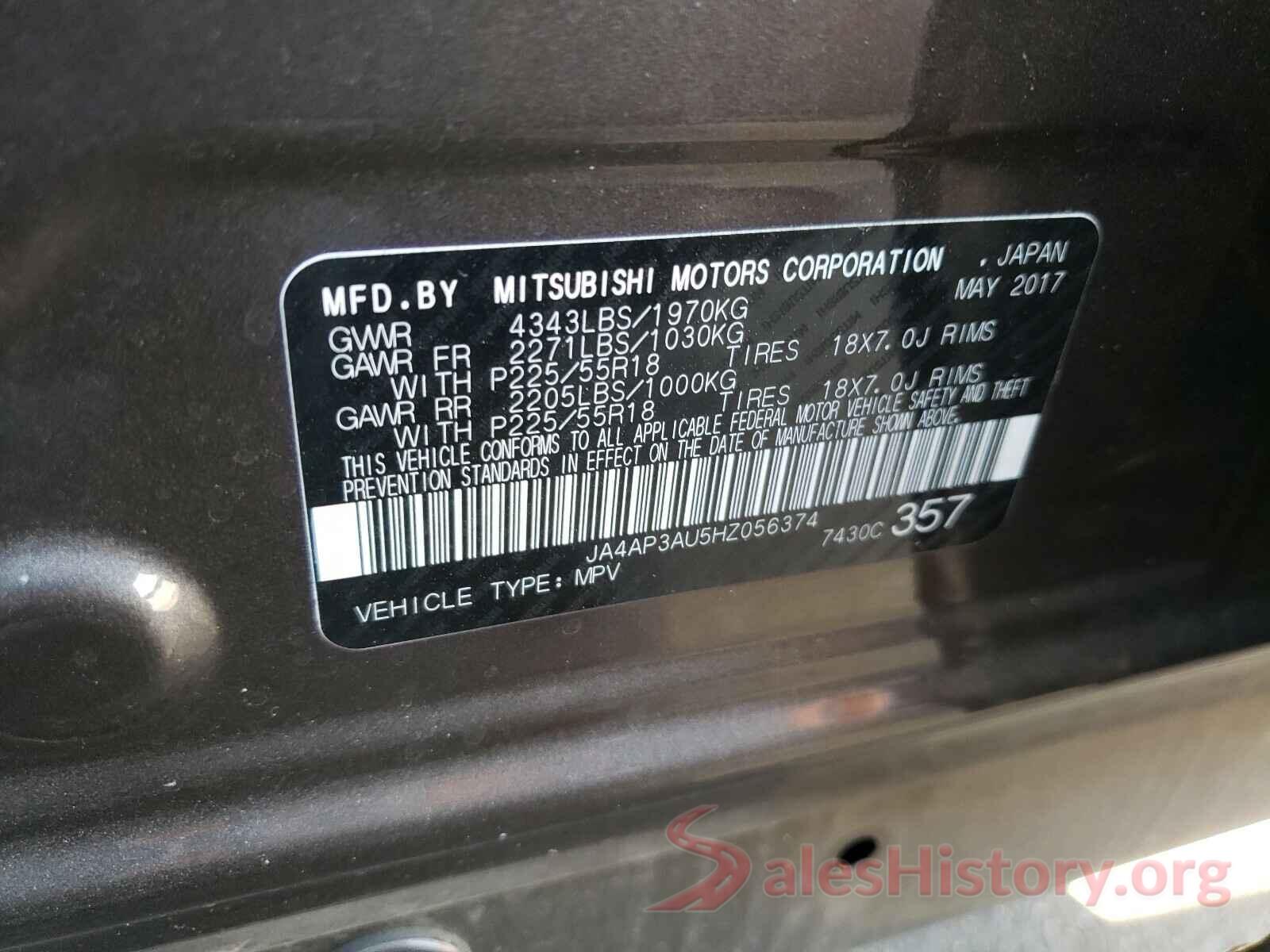 JA4AP3AU5HZ056374 2017 MITSUBISHI OUTLANDER