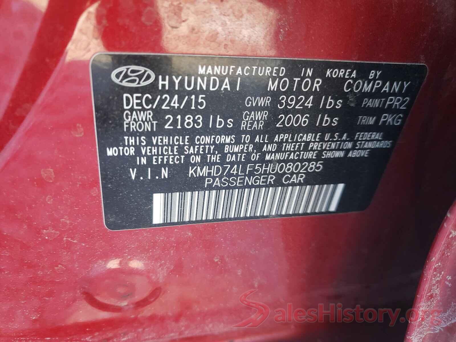 KMHD74LF5HU080285 2017 HYUNDAI ELANTRA