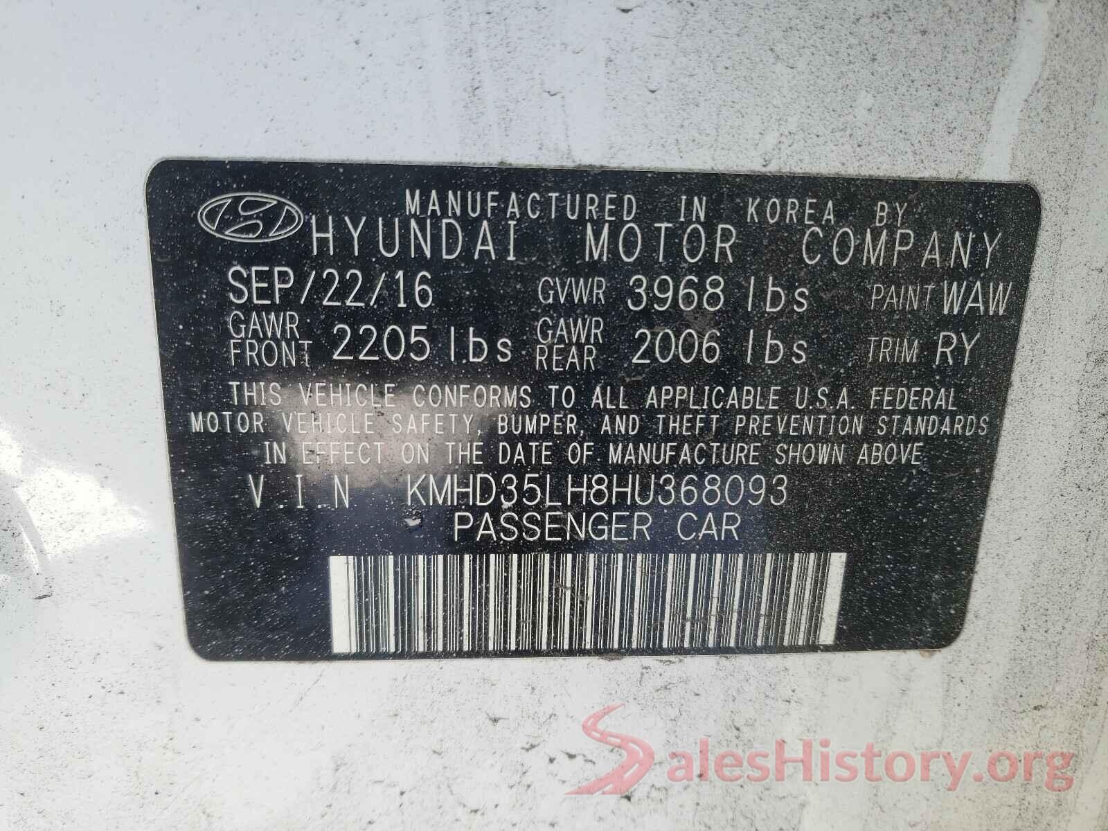 KMHD35LH8HU368093 2017 HYUNDAI ELANTRA