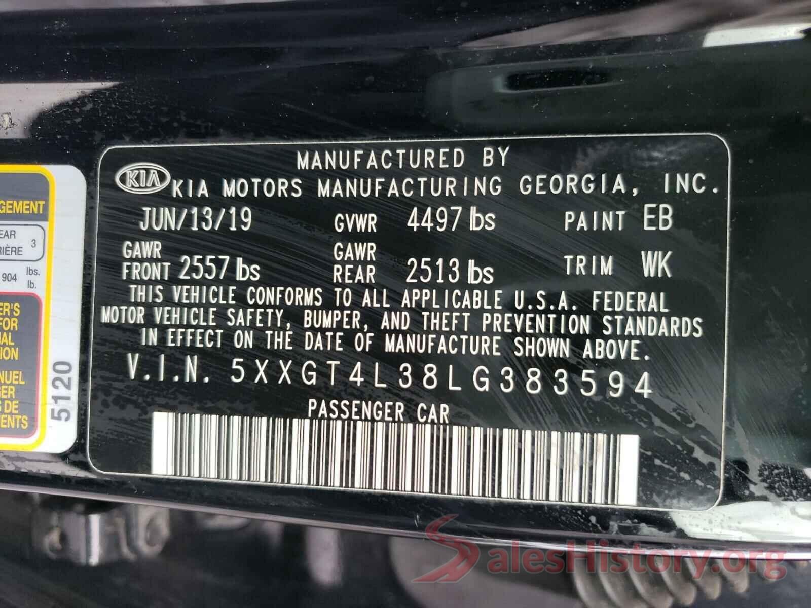 5XXGT4L38LG383594 2020 KIA OPTIMA