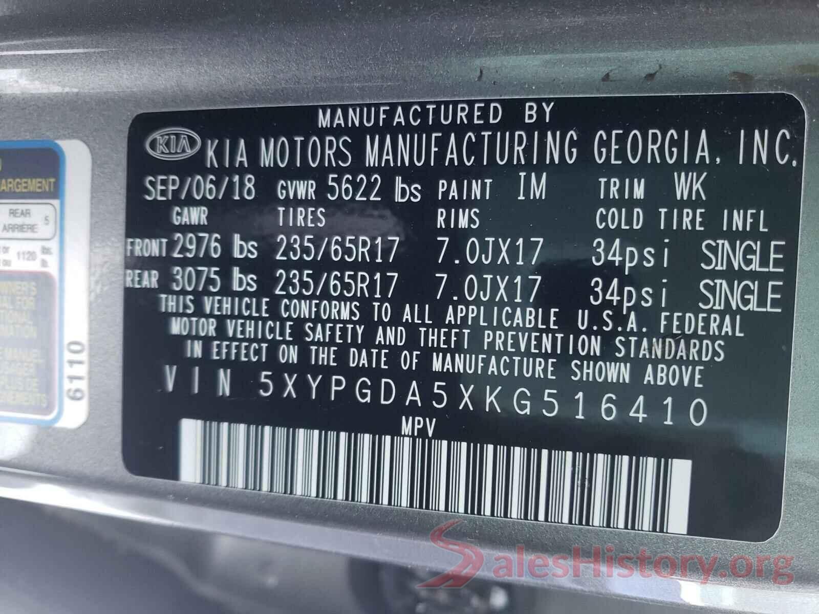 5XYPGDA5XKG516410 2019 KIA SORENTO