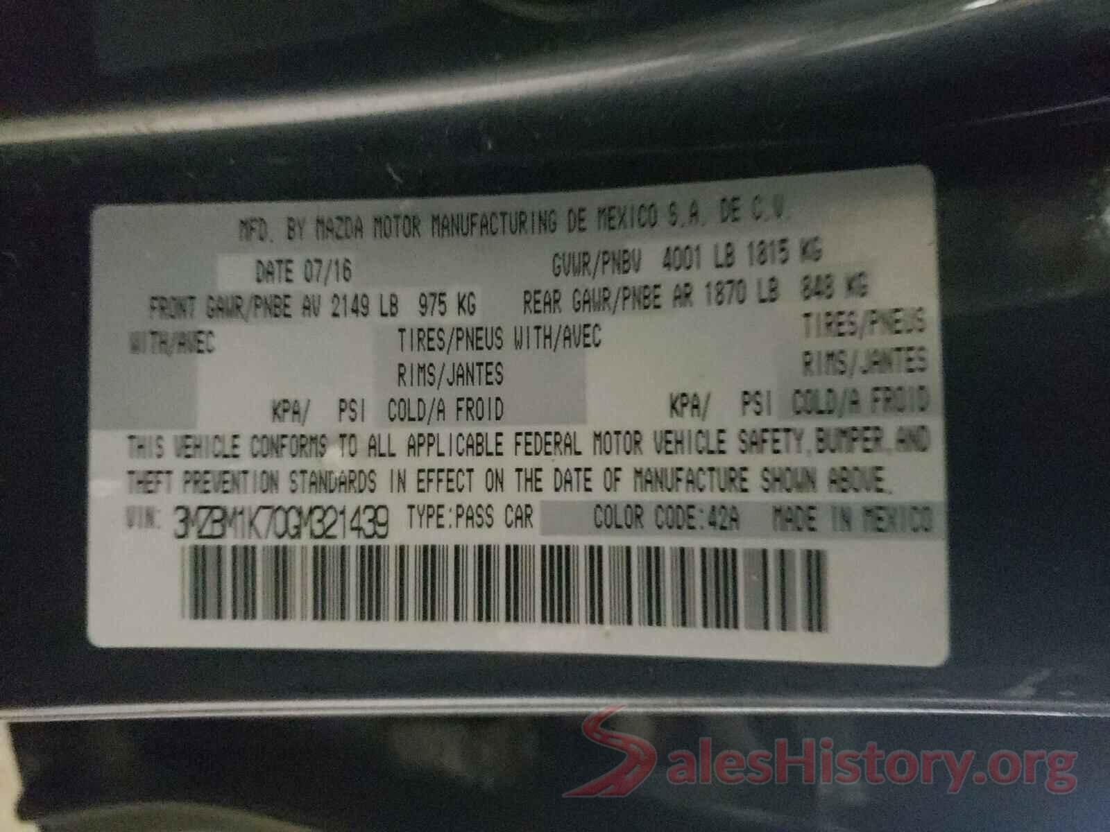 3MZBM1K70GM321439 2016 MAZDA 3