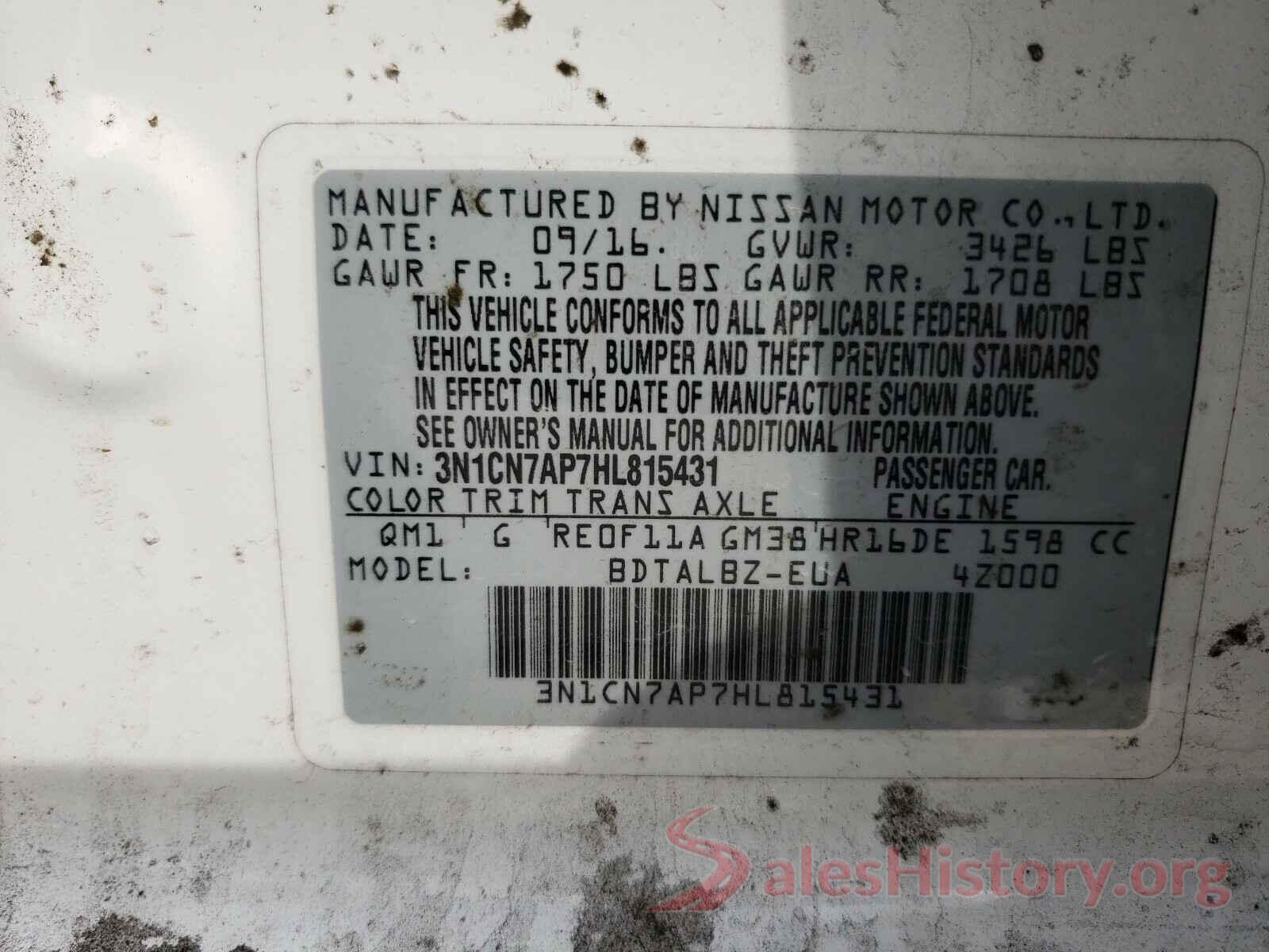 3N1CN7AP7HL815431 2017 NISSAN VERSA