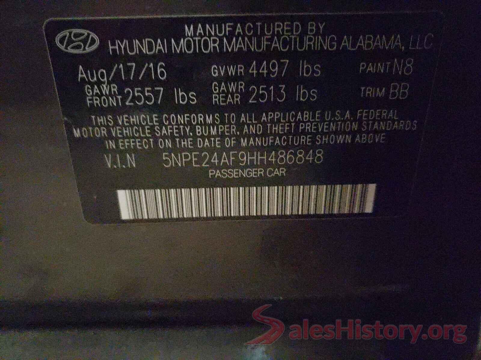 5NPE24AF9HH486848 2017 HYUNDAI SONATA