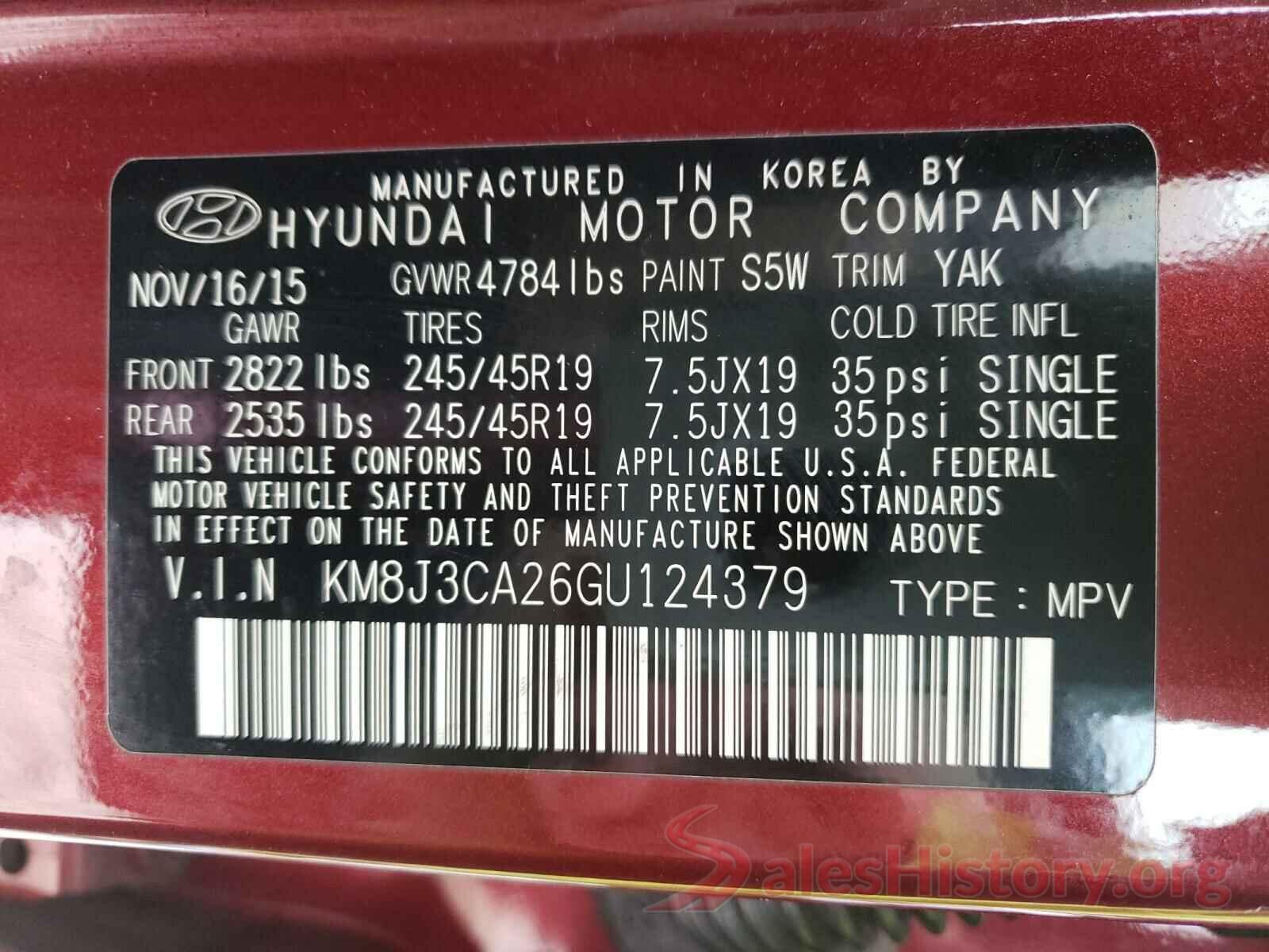 KM8J3CA26GU124379 2016 HYUNDAI TUCSON