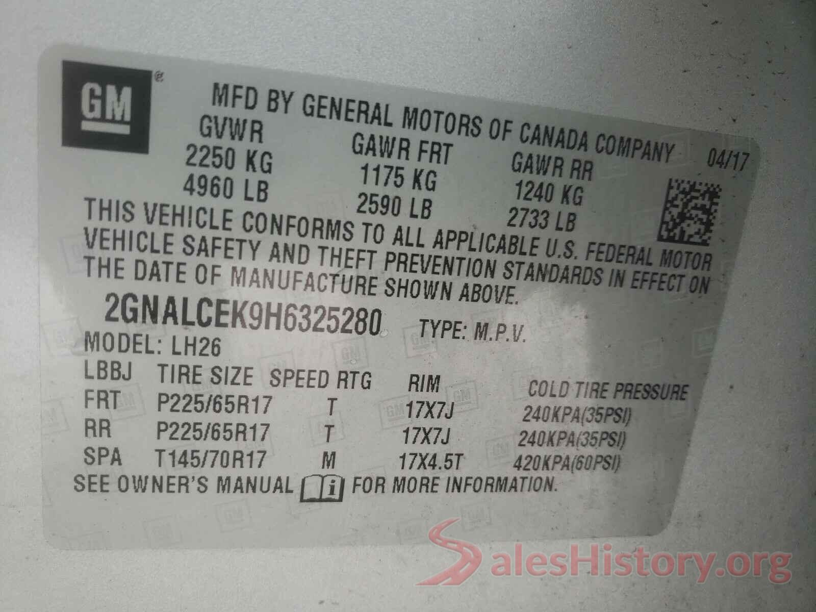 2GNALCEK9H6325280 2017 CHEVROLET EQUINOX