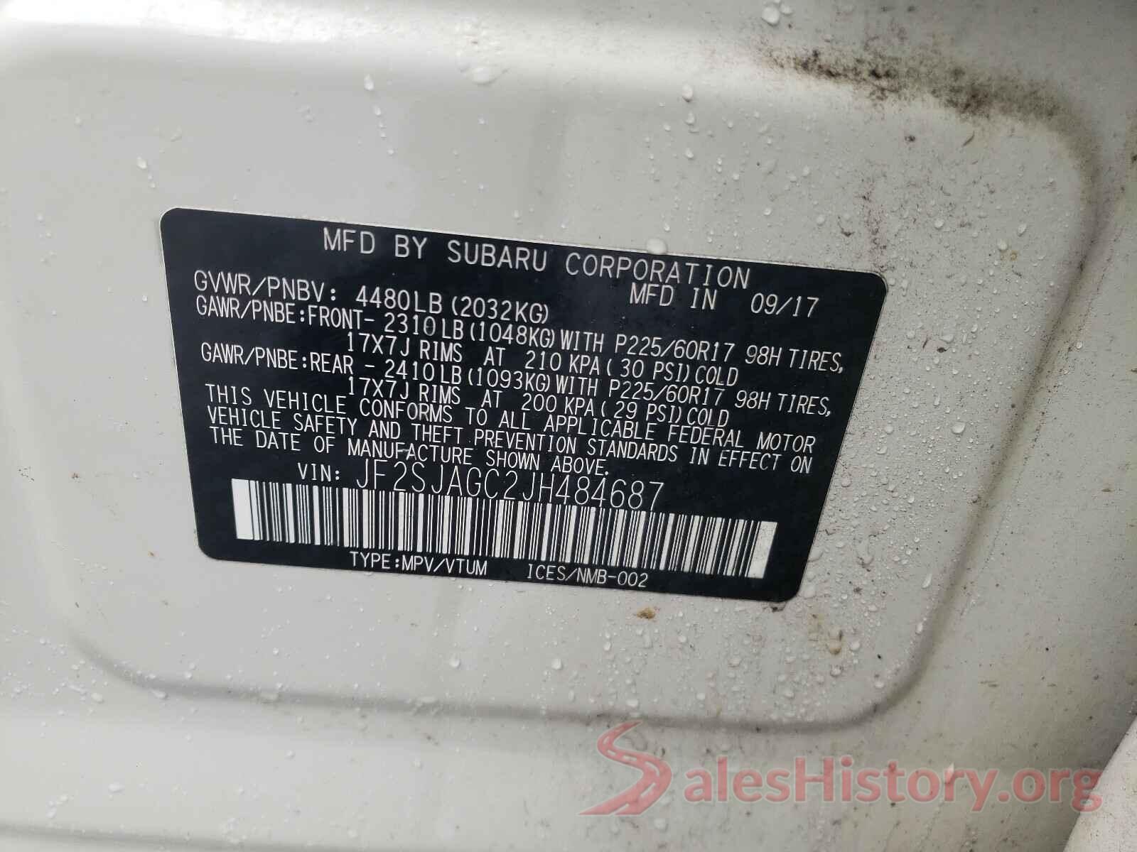 JF2SJAGC2JH484687 2018 SUBARU FORESTER