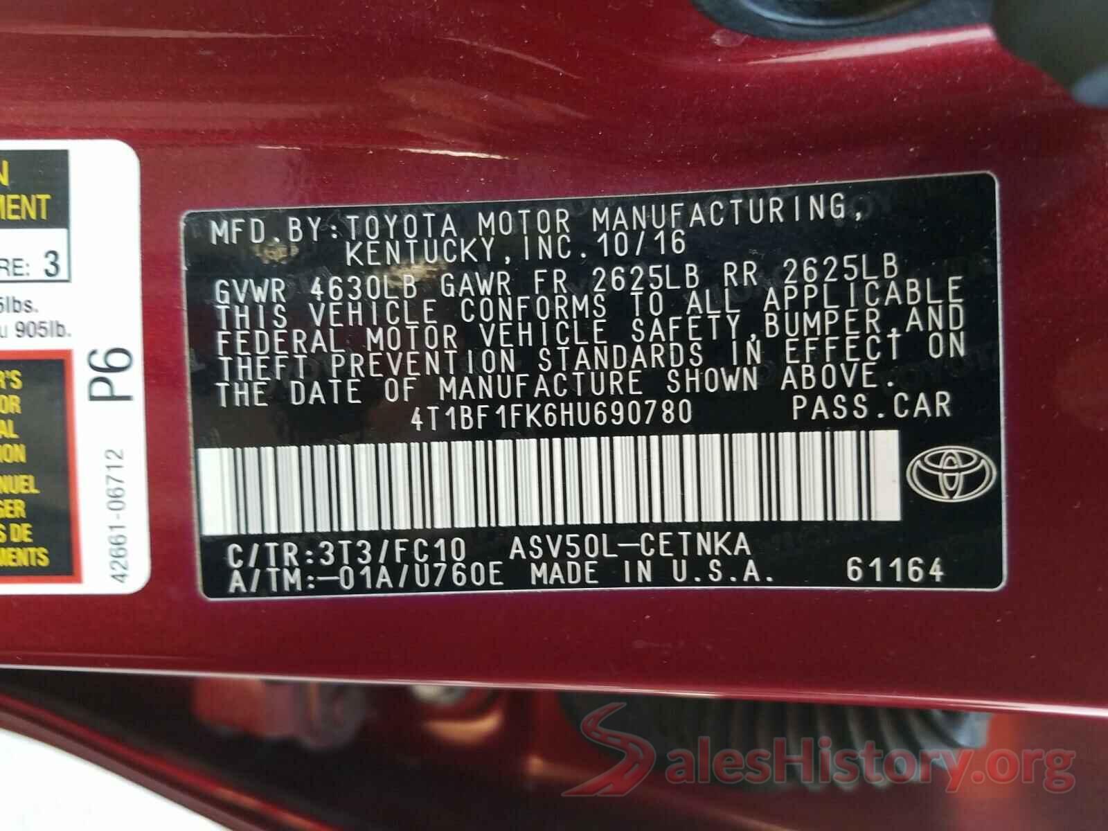 4T1BF1FK6HU690780 2017 TOYOTA CAMRY