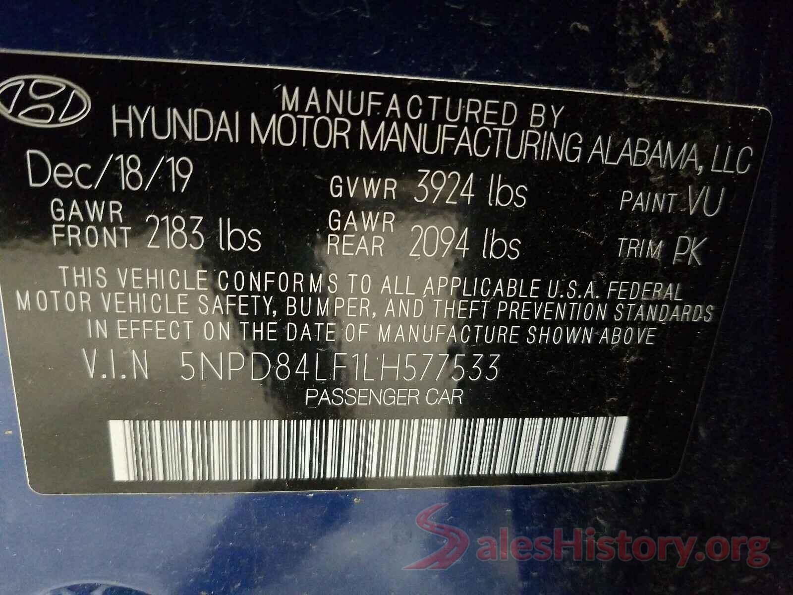 5NPD84LF1LH577533 2020 HYUNDAI ELANTRA