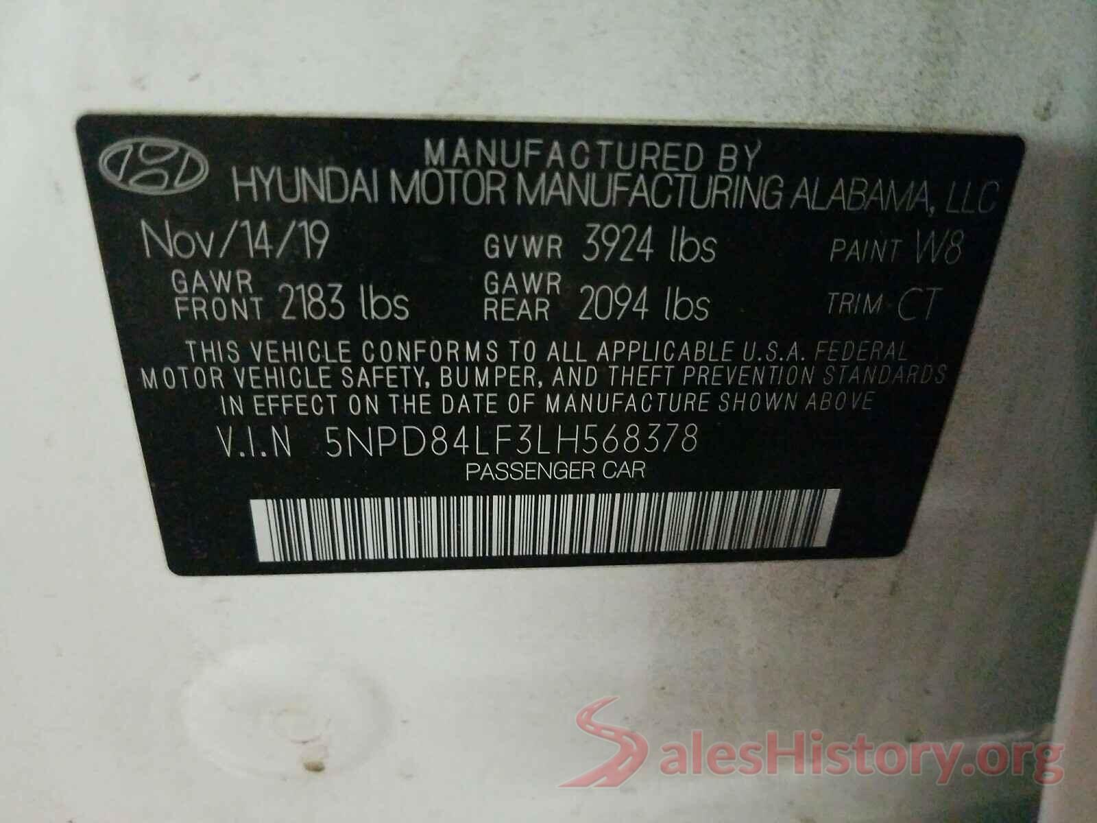 5NPD84LF3LH568378 2020 HYUNDAI ELANTRA