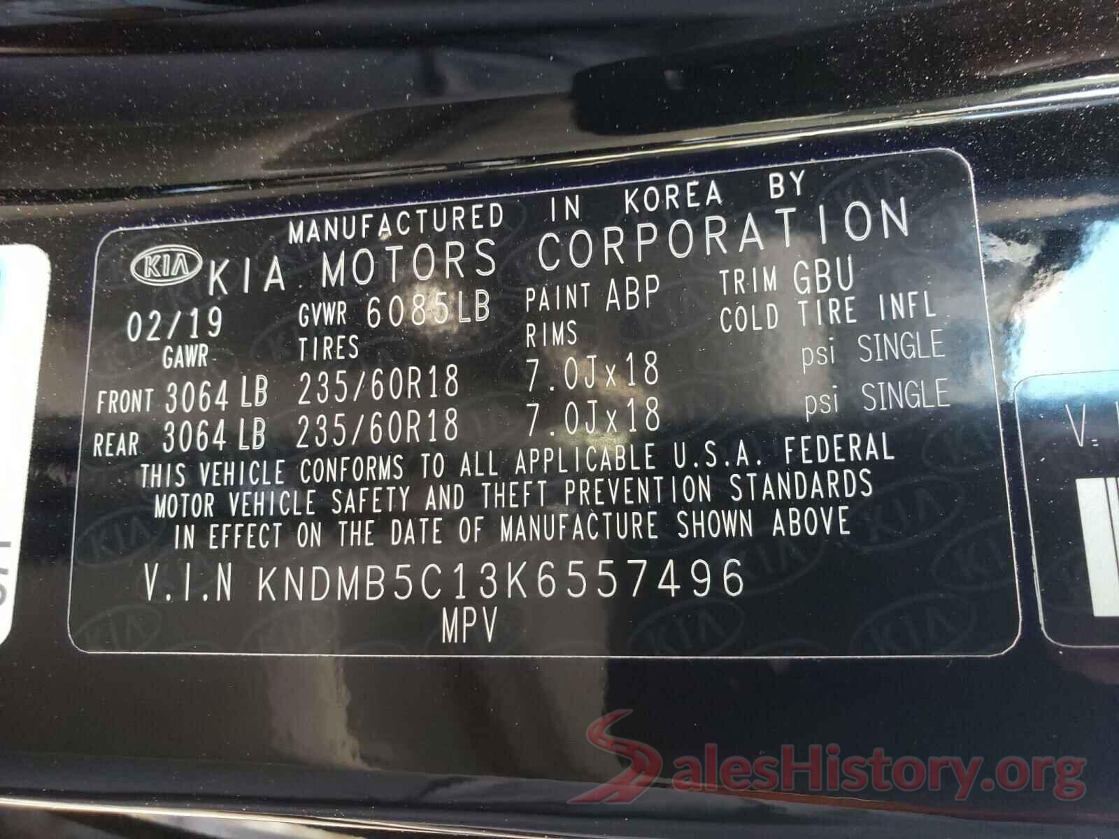 KNDMB5C13K6557496 2019 KIA SEDONA