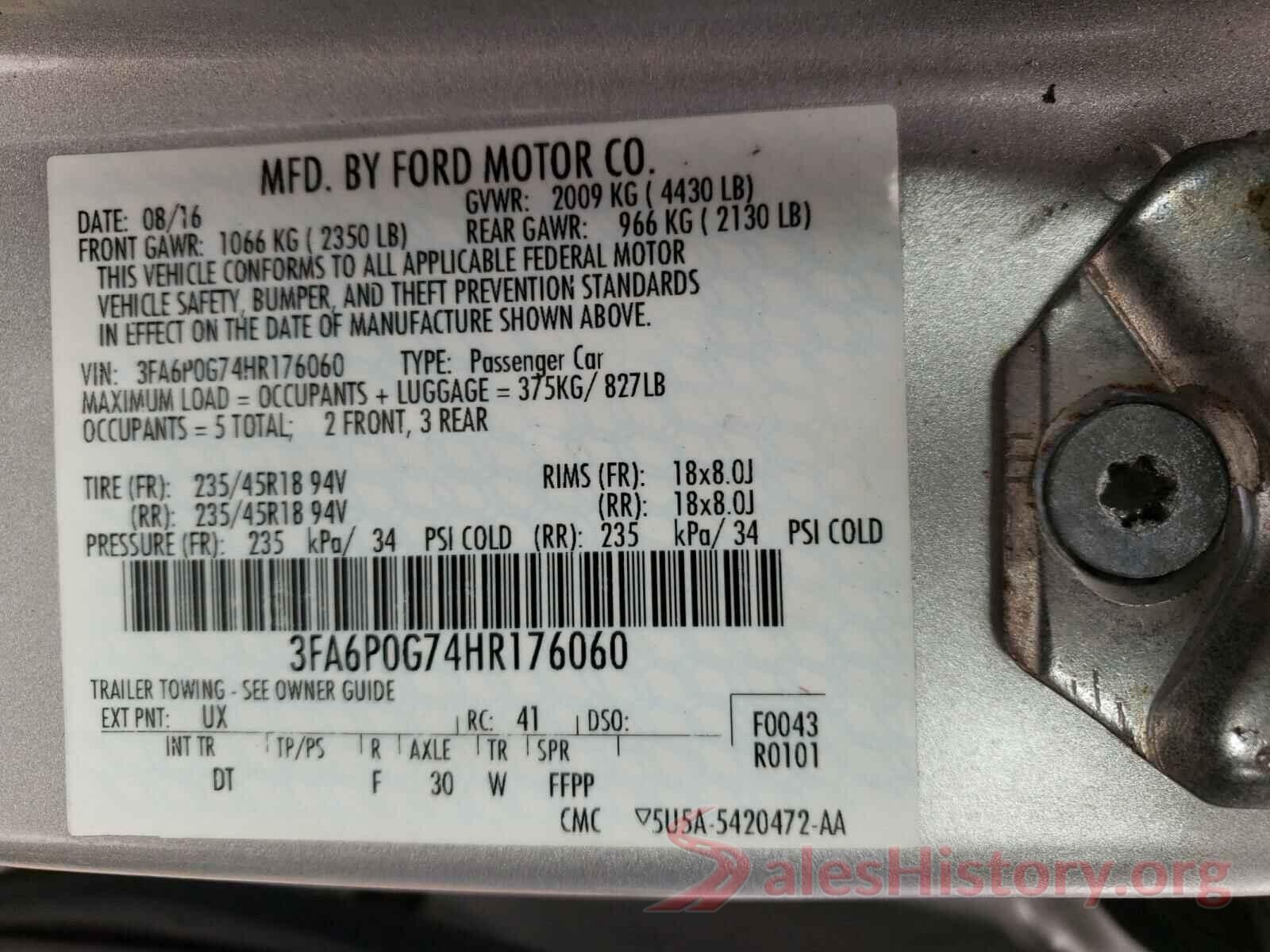 3FA6P0G74HR176060 2017 FORD FUSION