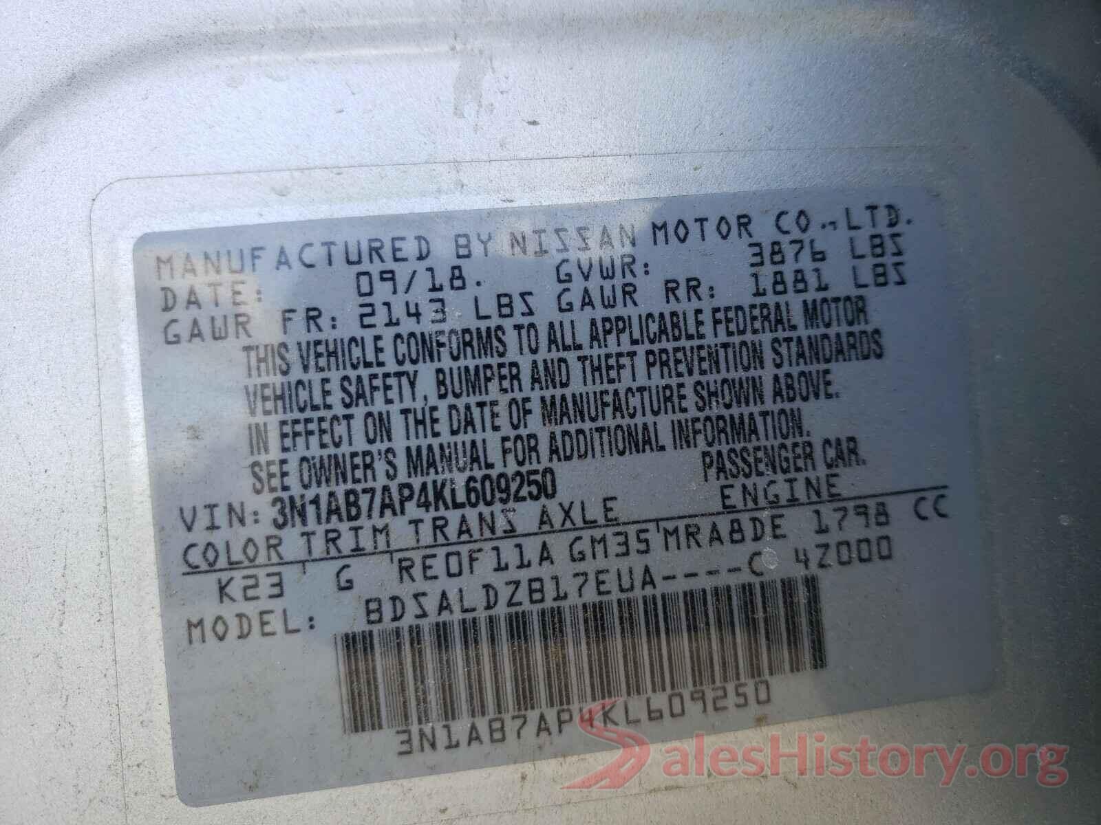 3N1AB7AP4KL609250 2019 NISSAN SENTRA