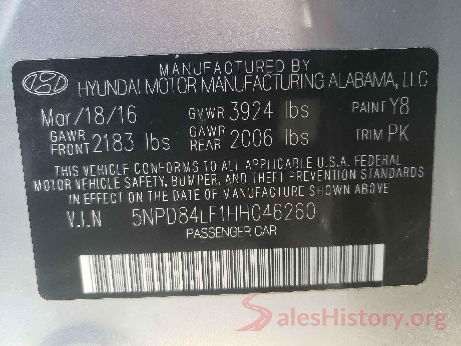 5NPD84LF1HH046260 2017 HYUNDAI ELANTRA