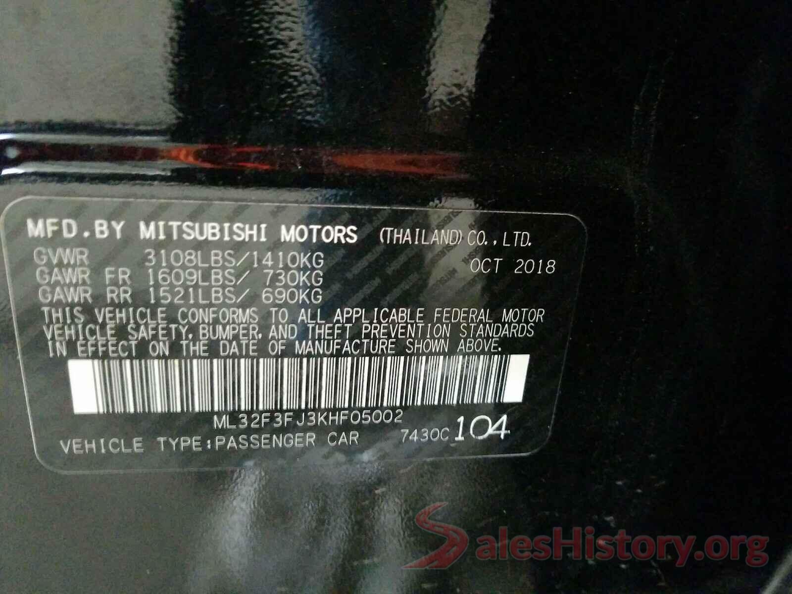 ML32F3FJ3KHF05002 2019 MITSUBISHI MIRAGE