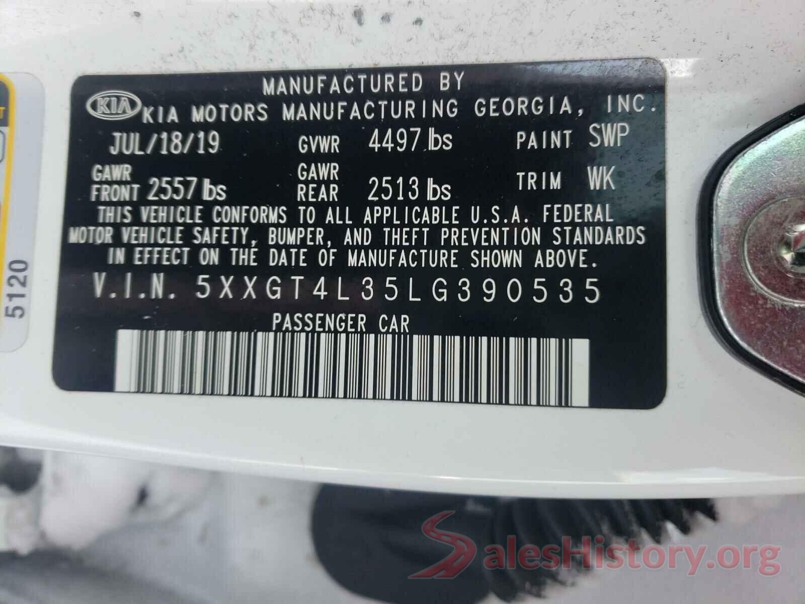 5XXGT4L35LG390535 2020 KIA OPTIMA