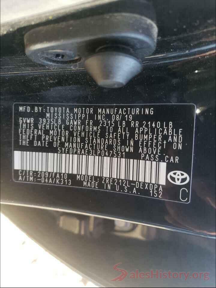 5YFDPRAE3LP047531 2020 TOYOTA COROLLA