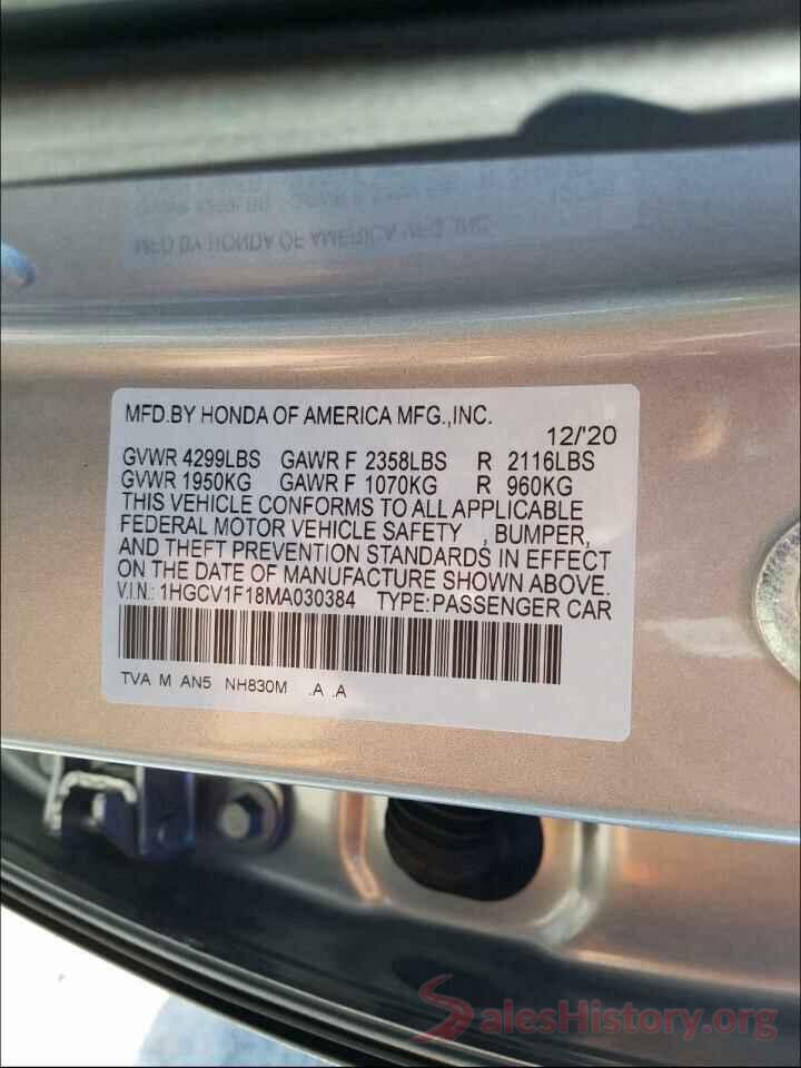 1HGCV1F18MA030384 2021 HONDA ACCORD