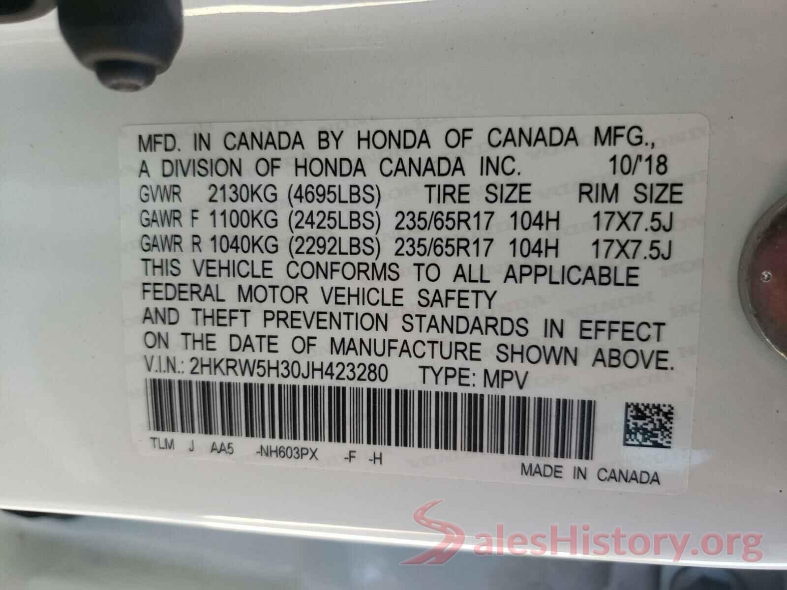 2HKRW5H30JH423280 2018 HONDA CRV