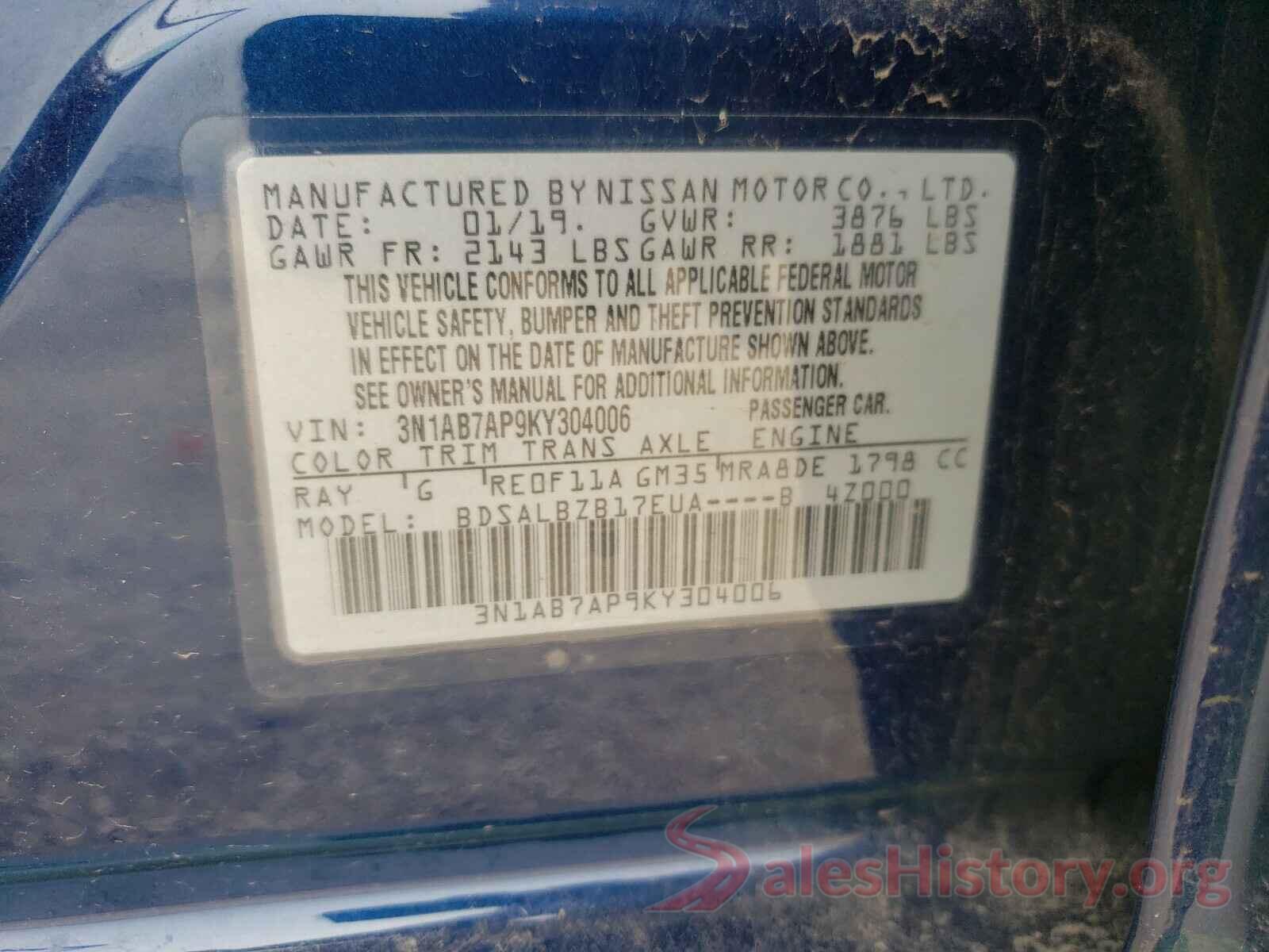 3N1AB7AP9KY304006 2019 NISSAN SENTRA