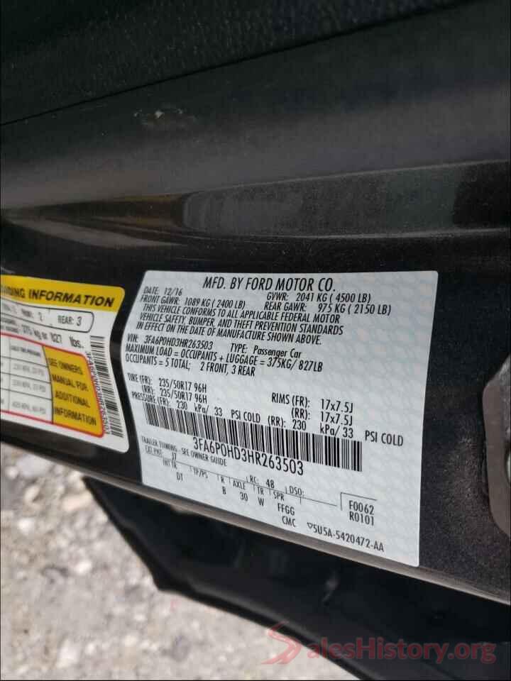 3FA6P0HD3HR263503 2017 FORD FUSION