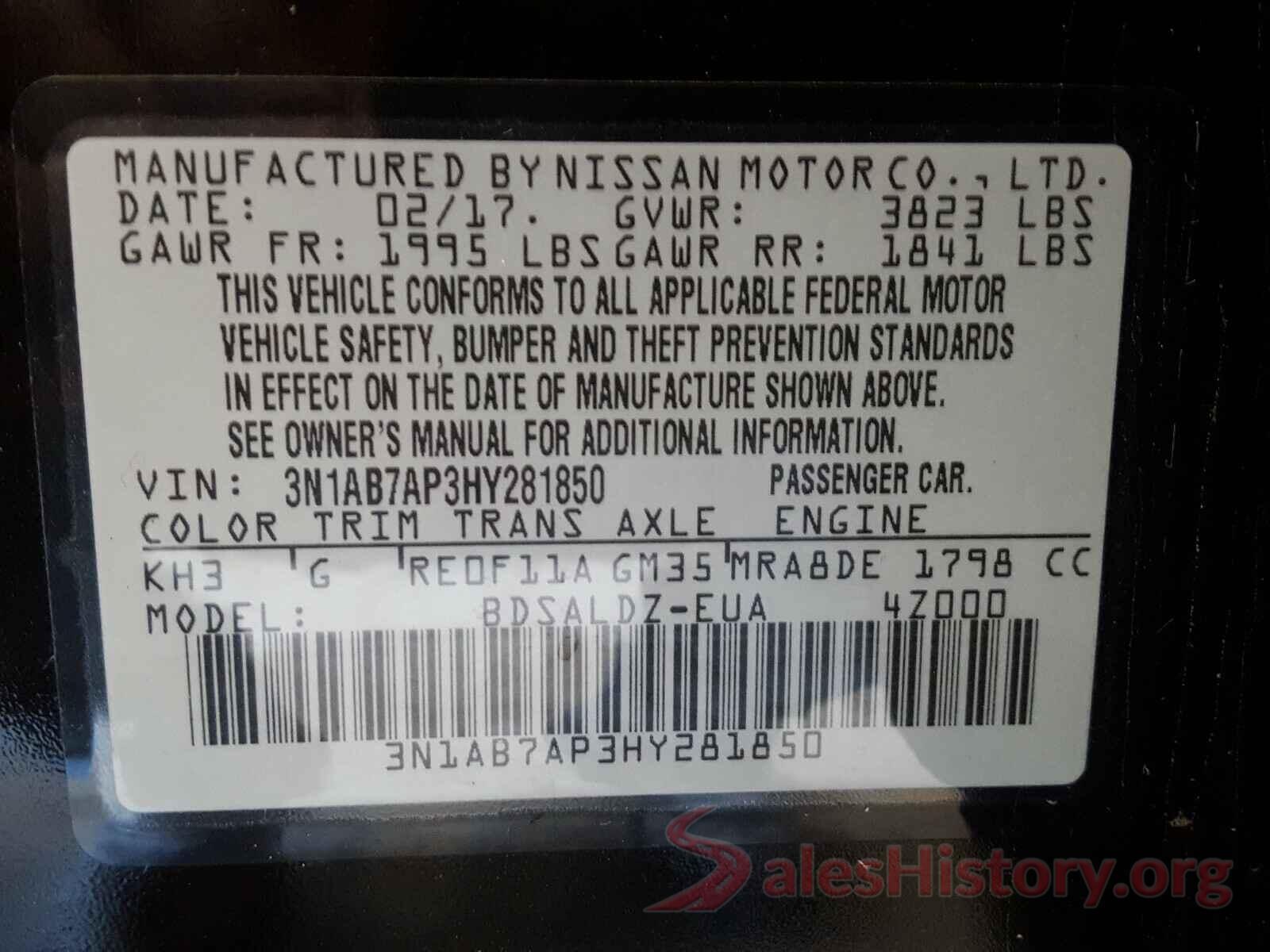 3N1AB7AP3HY281850 2017 NISSAN SENTRA