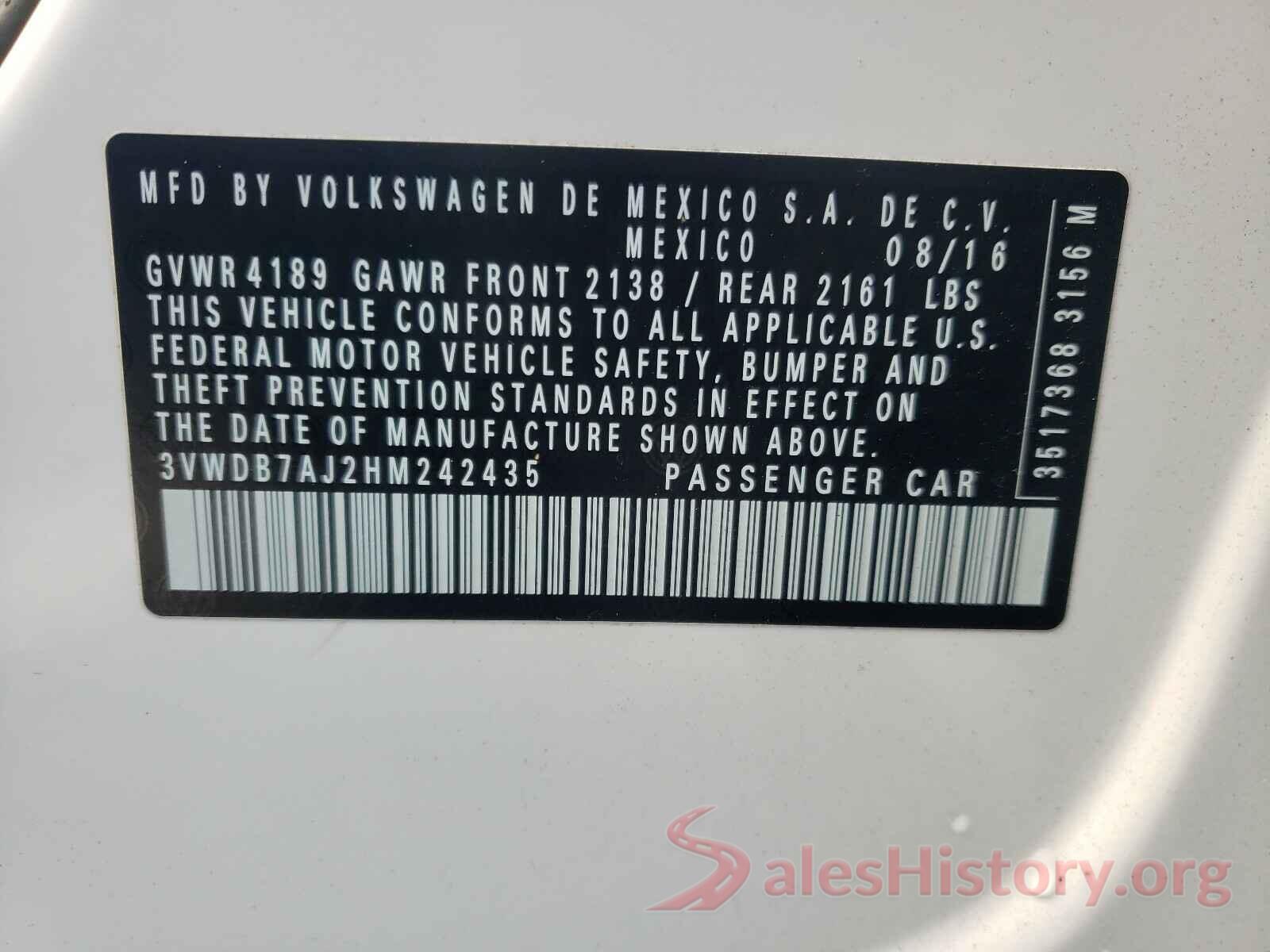 3VWDB7AJ2HM242435 2017 VOLKSWAGEN JETTA