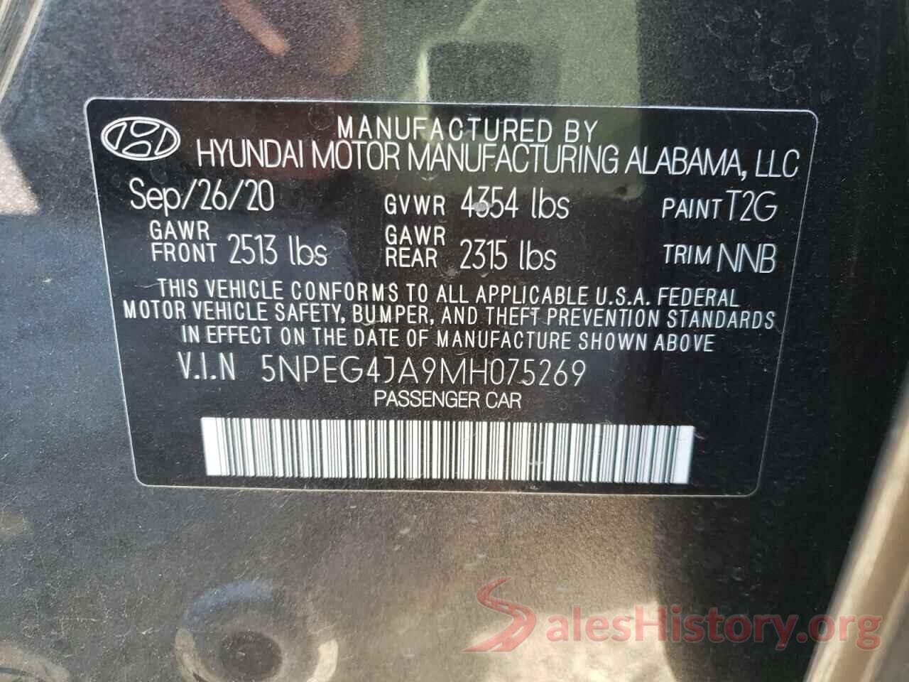 5NPEG4JA9MH075269 2021 HYUNDAI SONATA